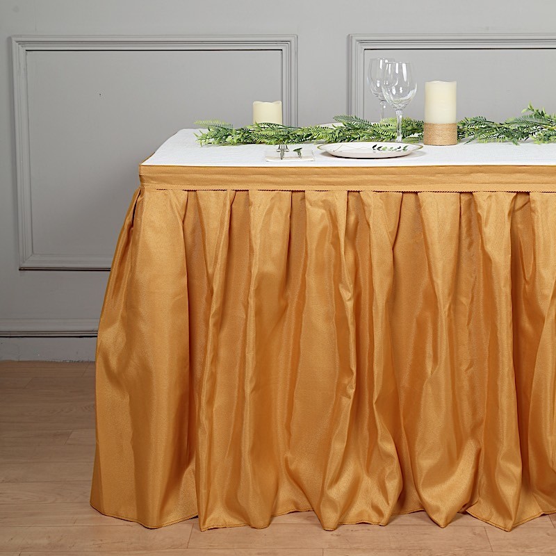 Gold 14 feet POLYESTER PLEATED TABLE SKIRT Tradeshow Wedding Catering Supplies