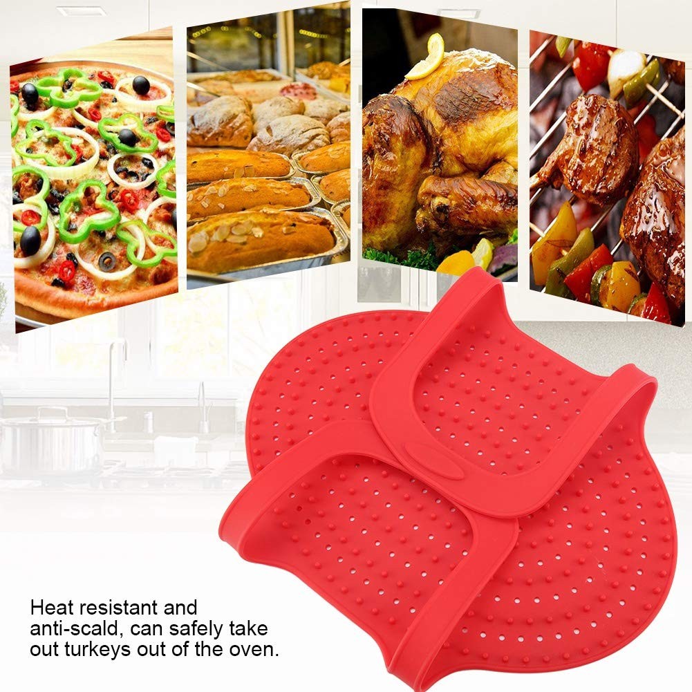Silicone Turkey Lifter, Reusable Steamer Basket Heat 23.2″L x 4.9″W, Red