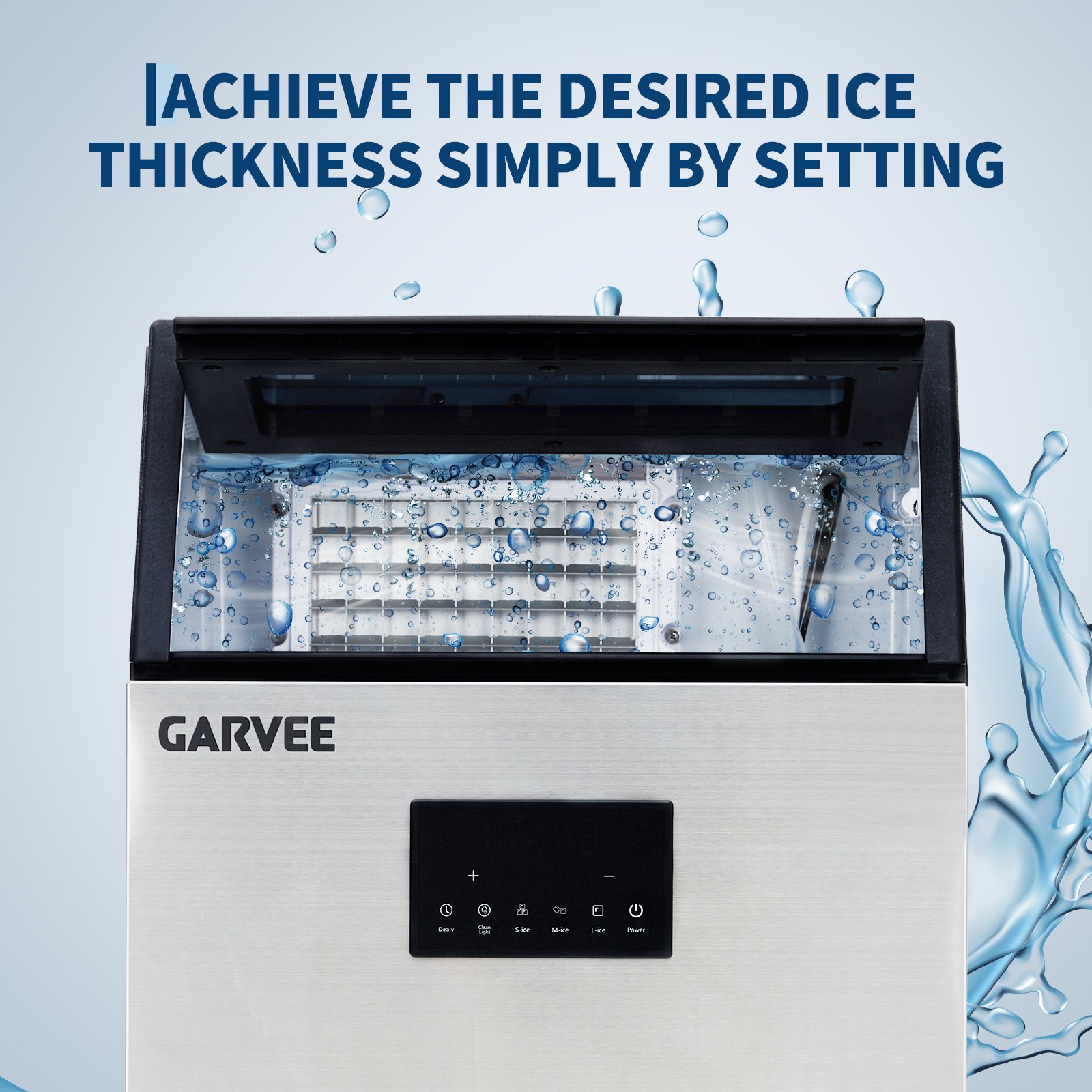 Garvee Commercial Ice Maker,40 Lbs Storage,Freestanding,150 Lbs/24H,3 Ice Sizes