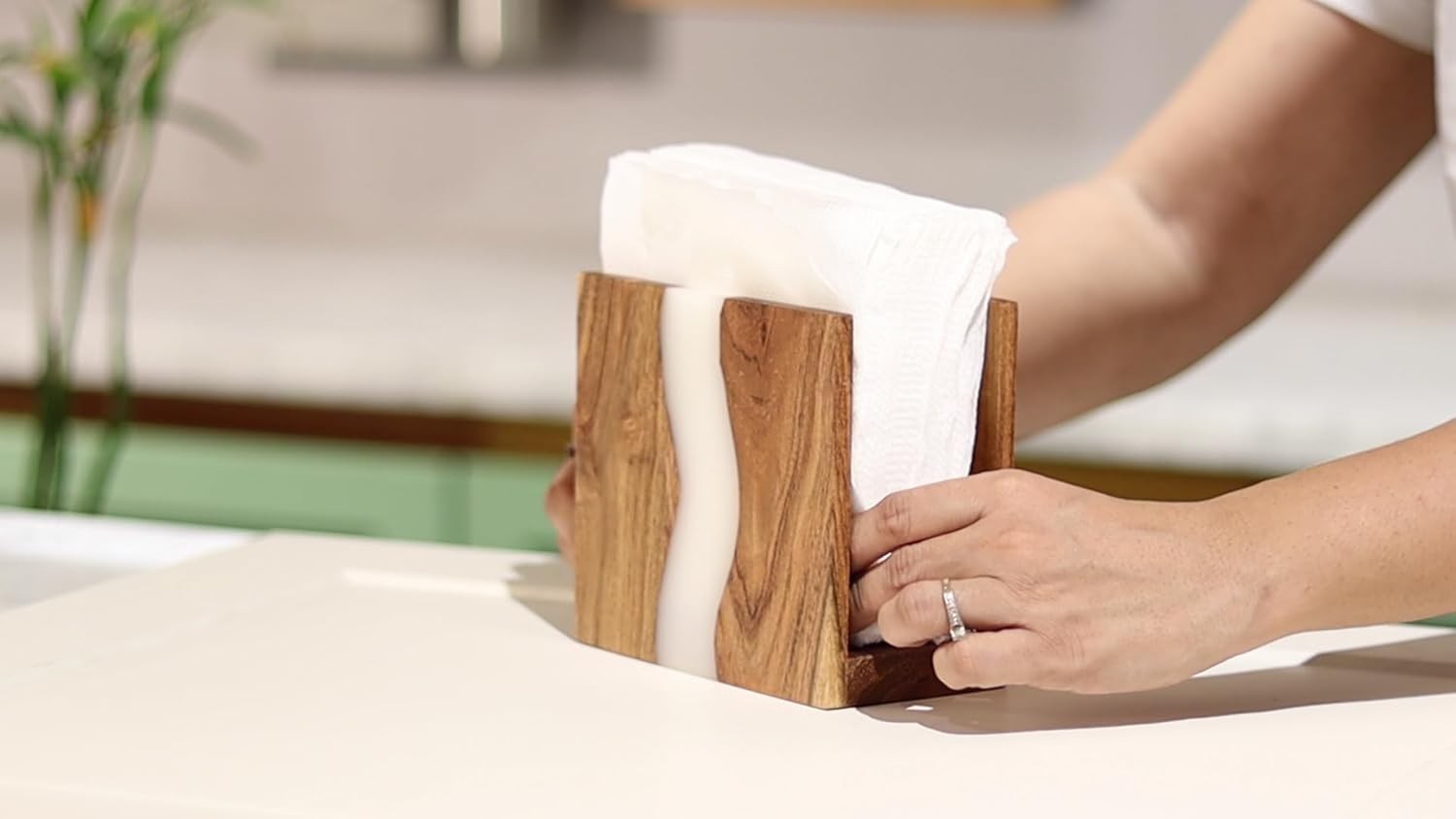 Acacia wood & Transparent Epoxy resin Napkin holder for table, Rustic farmhouse