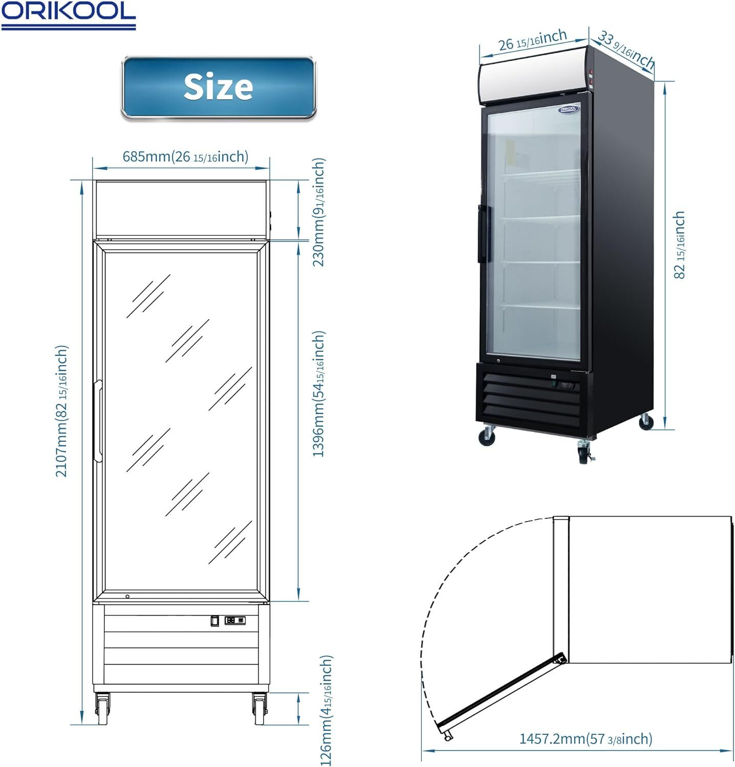27″ Merchandiser Freezer Glass Swing Door Frozen Food Display Cooler 19.3 Cu.ft