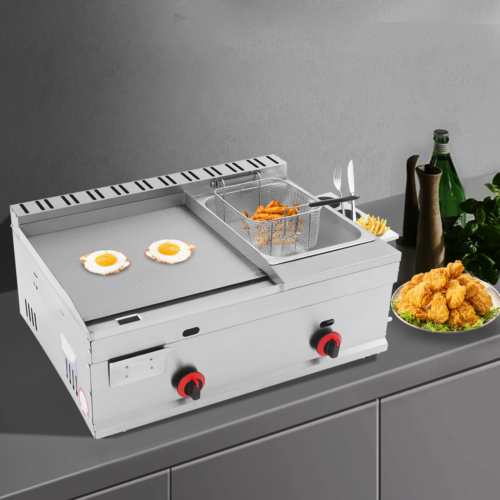 Commercial Deep Fryer 6L Countertop Gas Fryer Restaurant with Grill Griddle