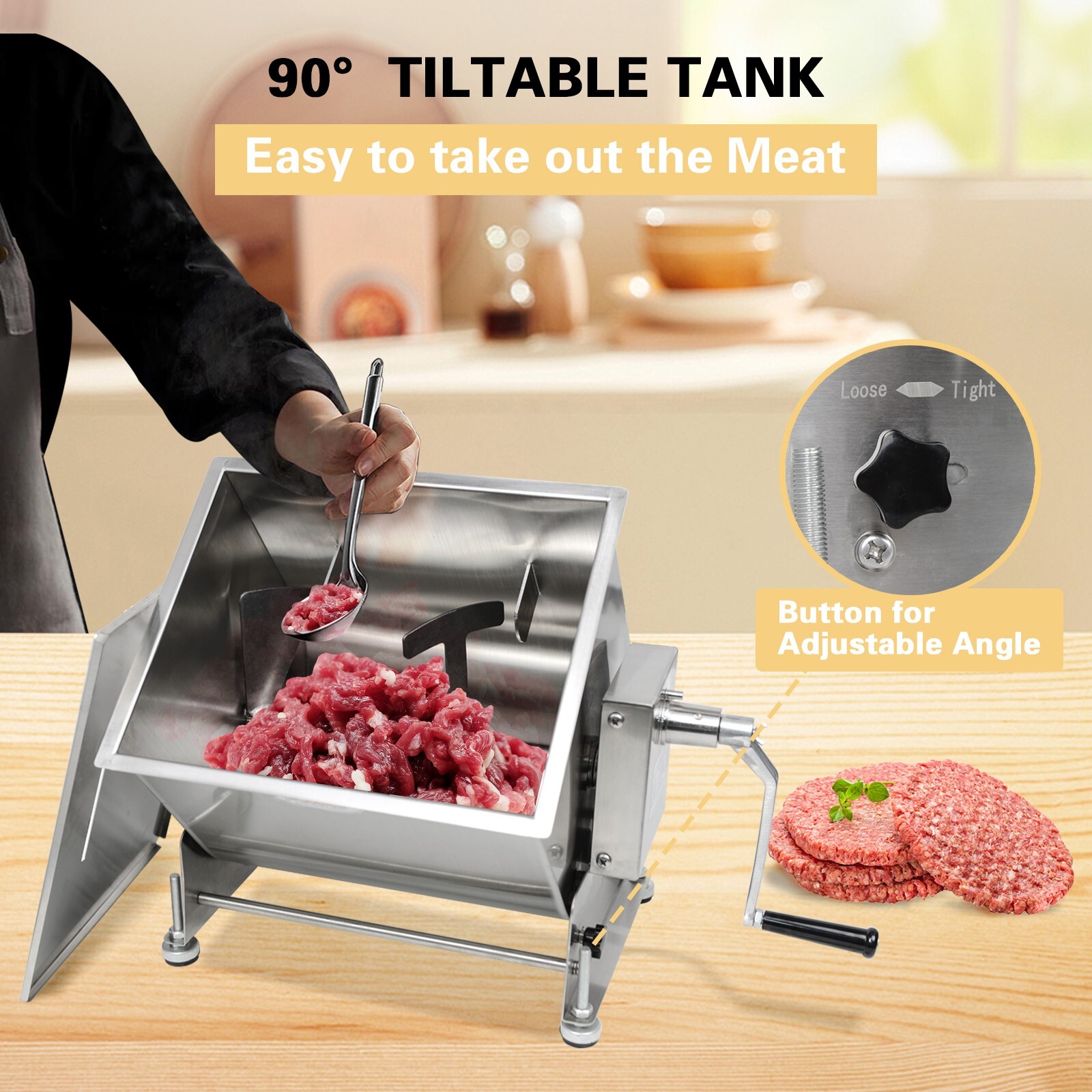 Hakka Electric Tilt Tank Meat Mixer Manual 60lbs 30L Capacity Countertop Machine