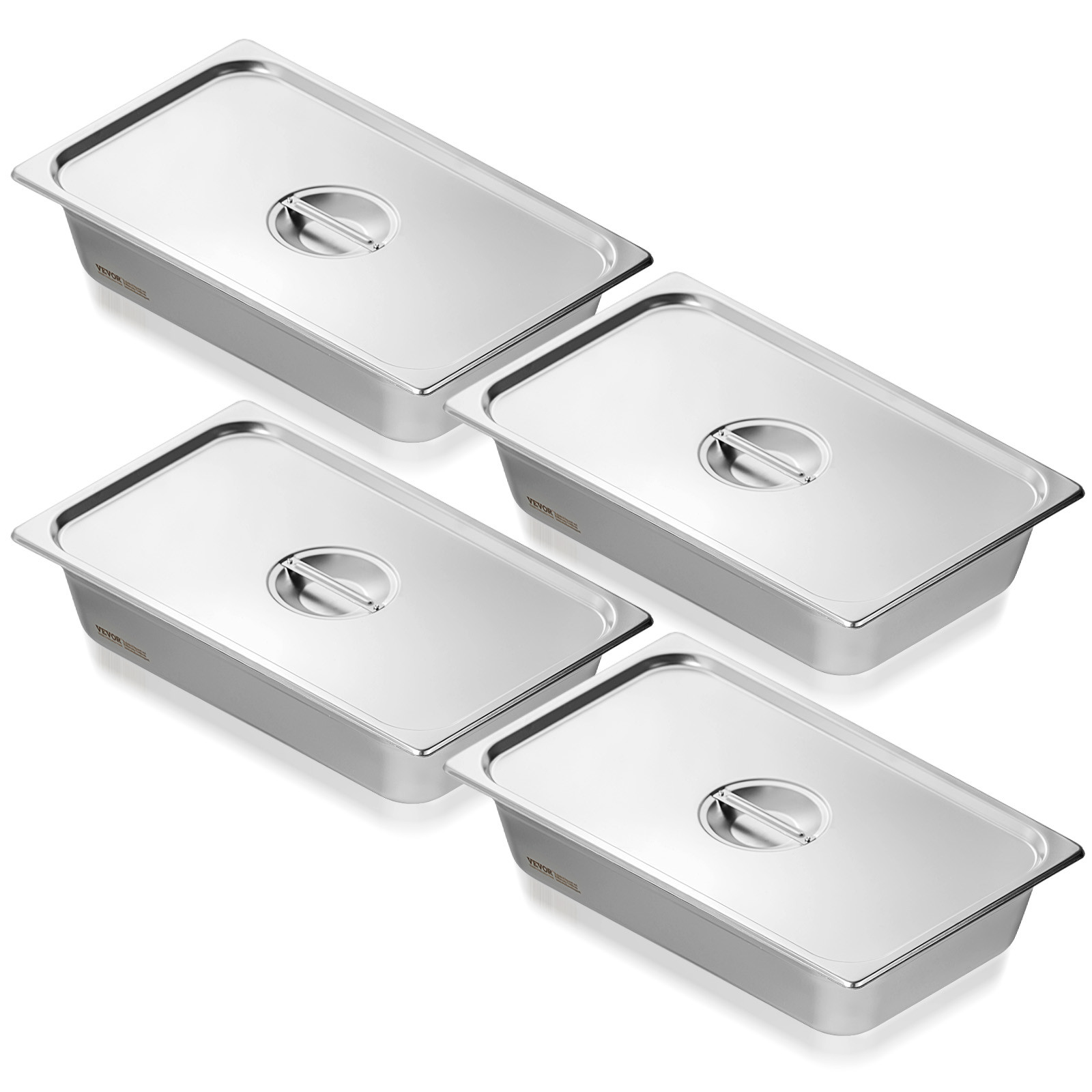 VEVOR 4 Pack Full Size Hotel Pans Steam Table Pan Stainless Steel 4″ Deep Lid