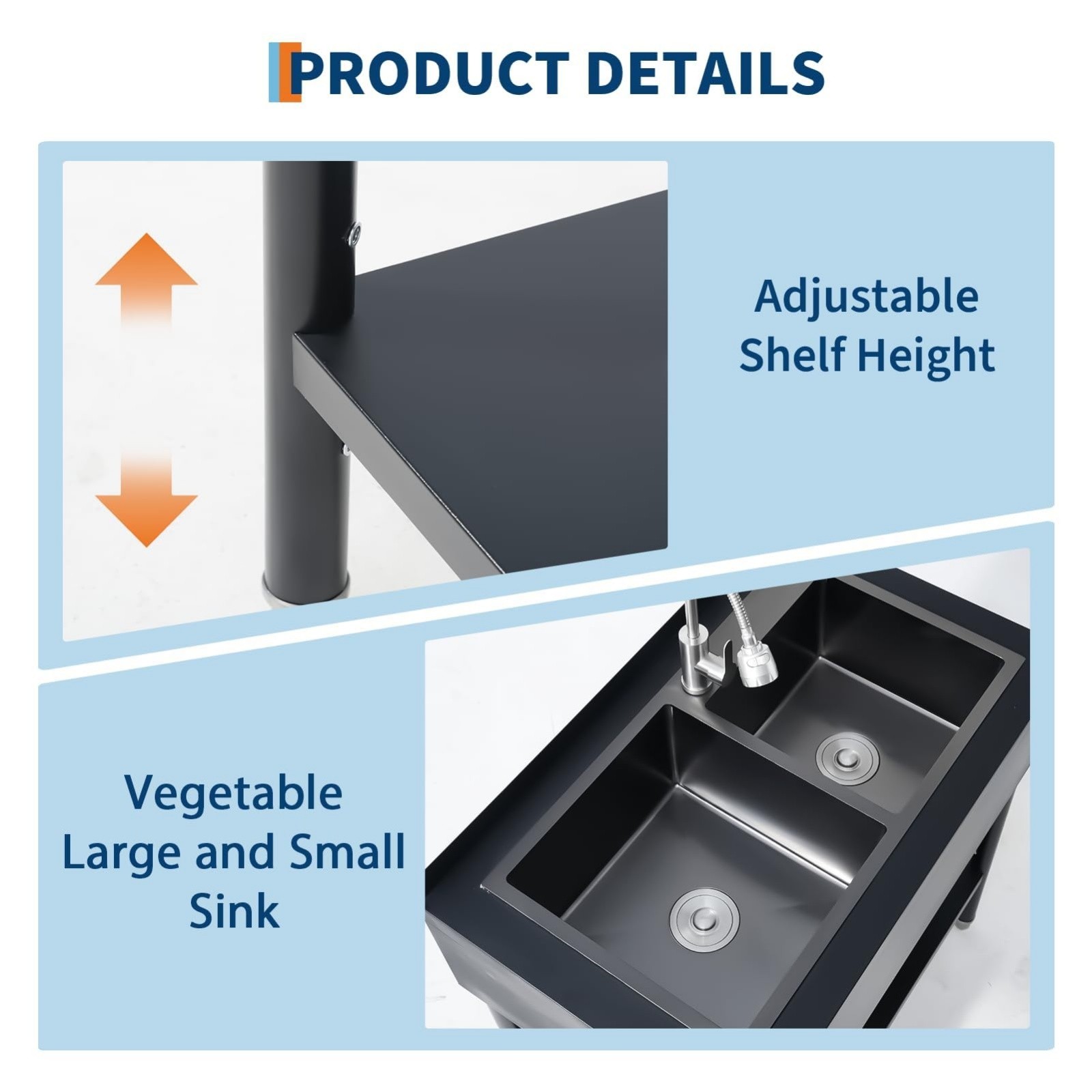 Free Standing Stainless Steel Utility Sink 36.6 Inch with Faucet Stand USA