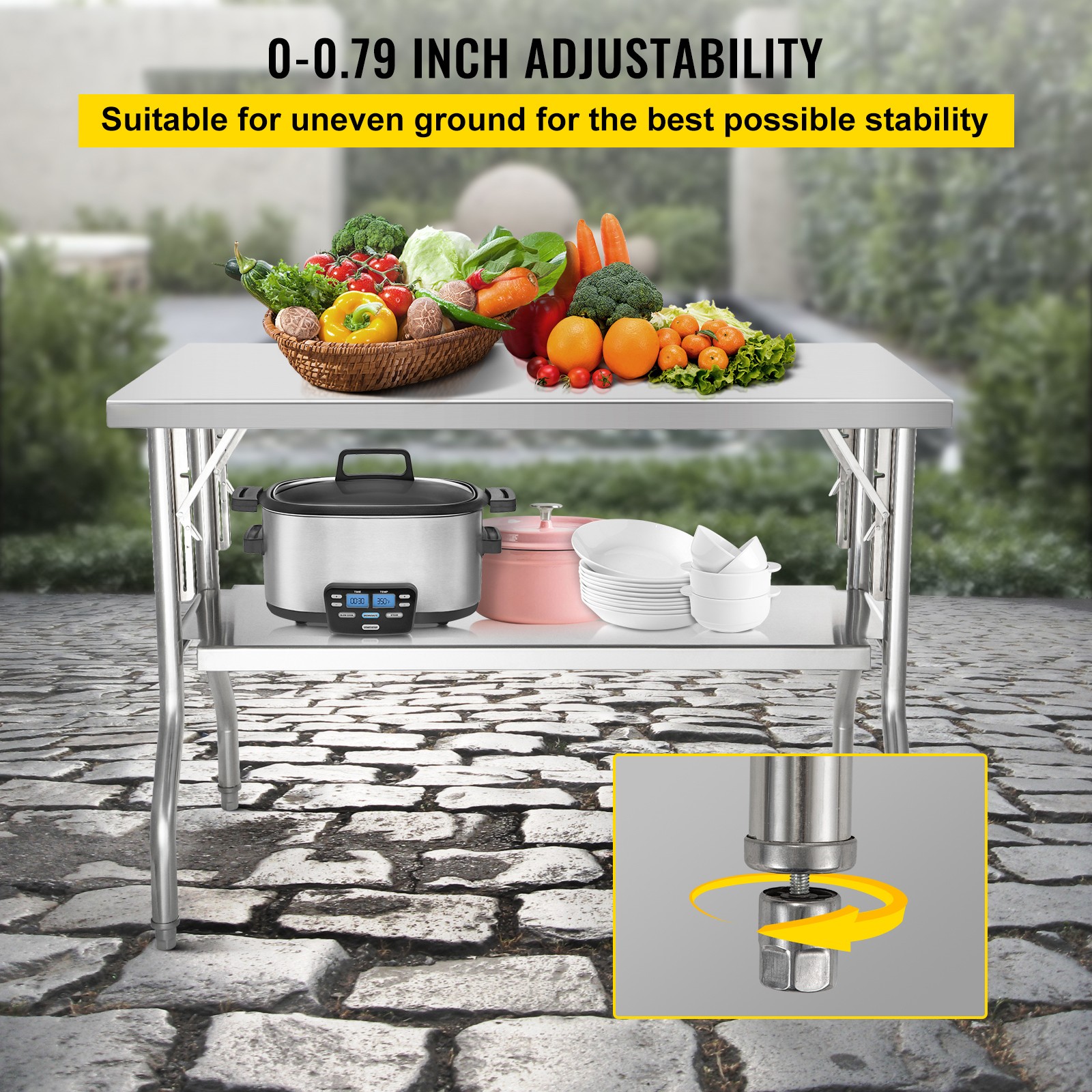 VEVOR Commercial Stainless Steel Folding Work Prep Tables Open Kitchen 48×24 In