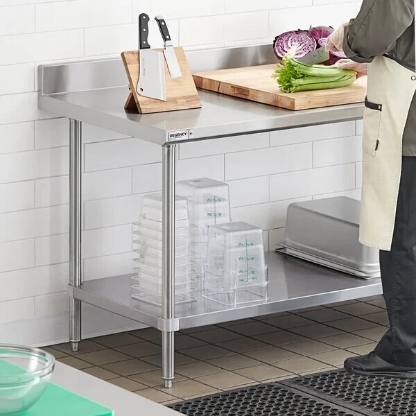 30″W x 72″L 14G Stainless Steel Work Restaurant Table w/ Backsplash & Undershelf