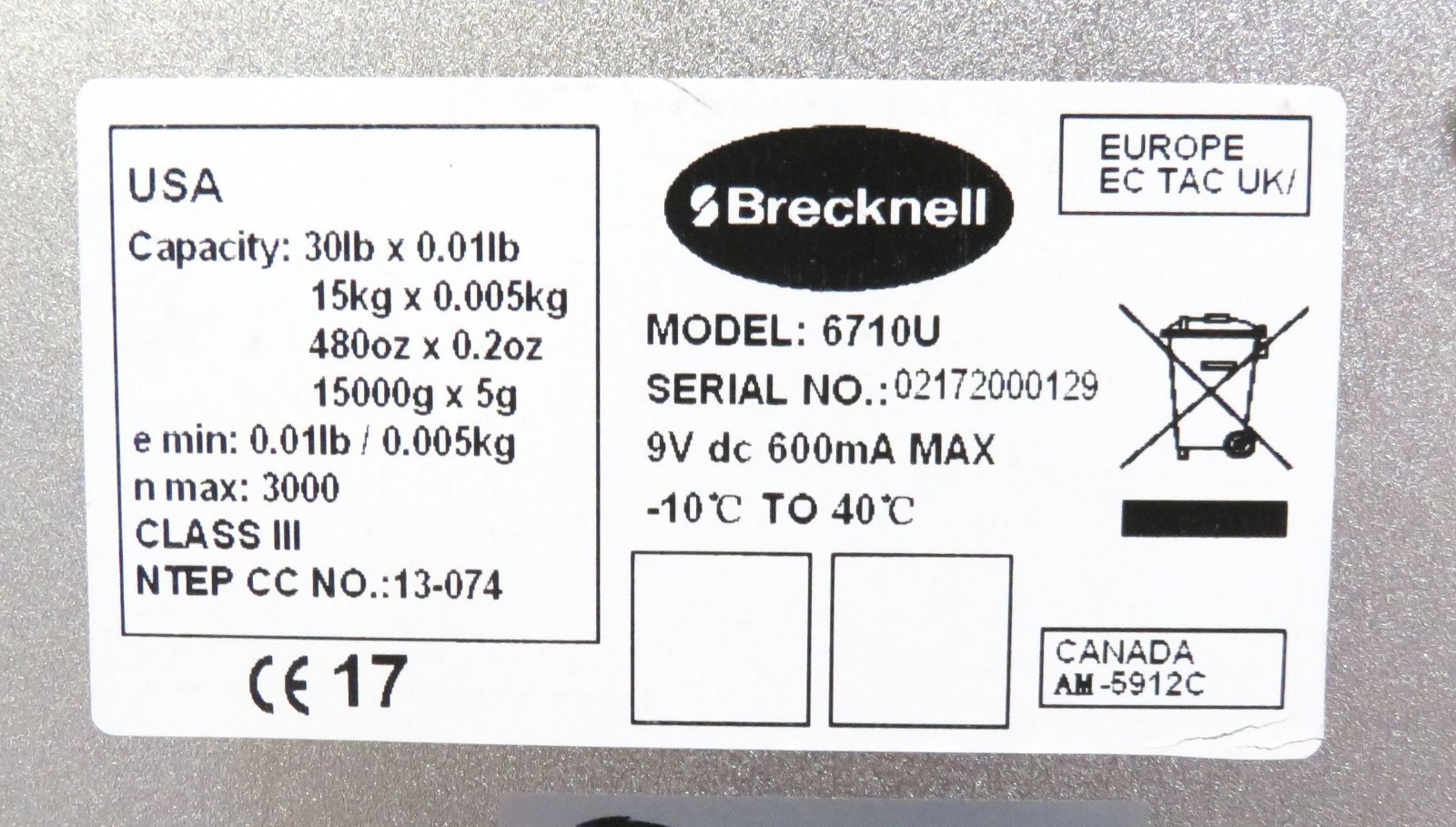 Brecknell 6710U Checkout Scale * 30 Lbs * NO DISPLAY, Basic Testing