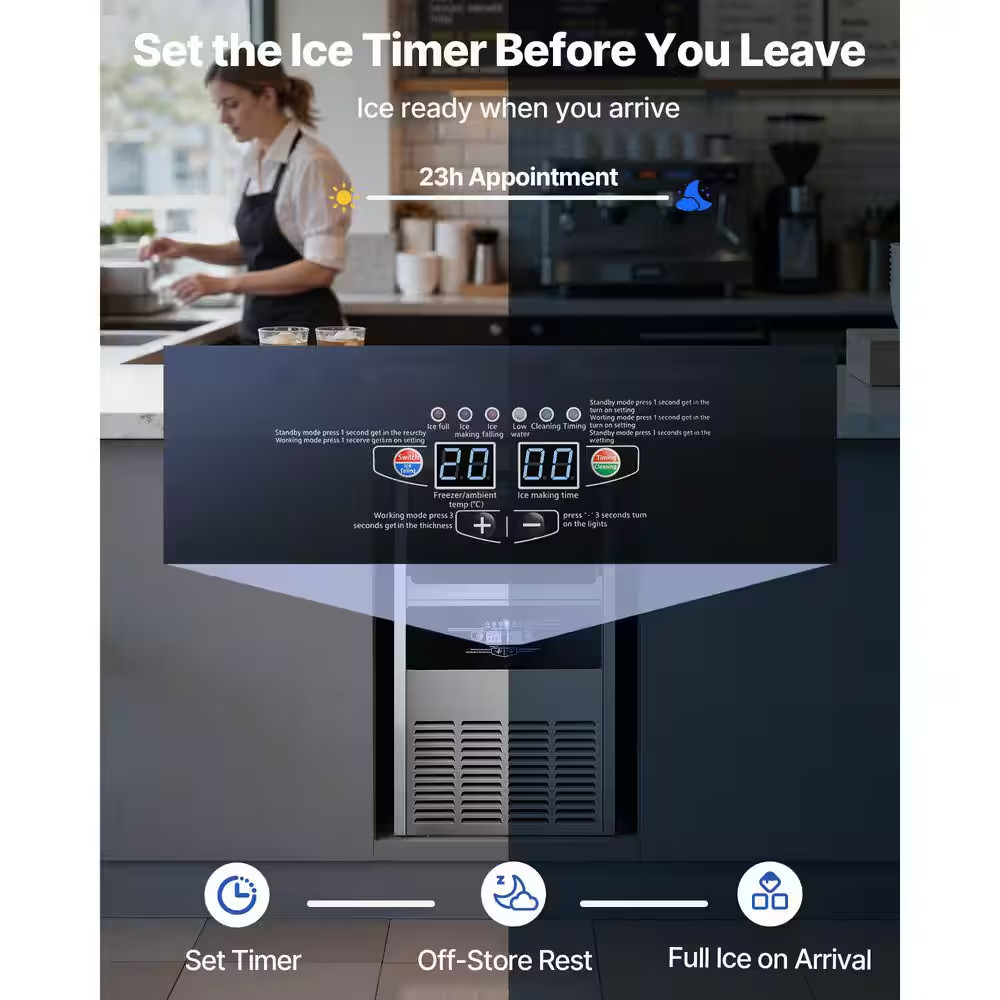 160 Lbs. /24H Commercial Ice Maker 15.94 In. W Full Size Cubes in 10 Minutes wit