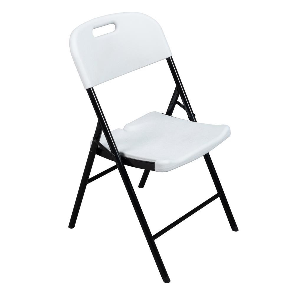 4 Pack Commercial Folding Chairs Set Steel Frame Plastic Seat White for Party