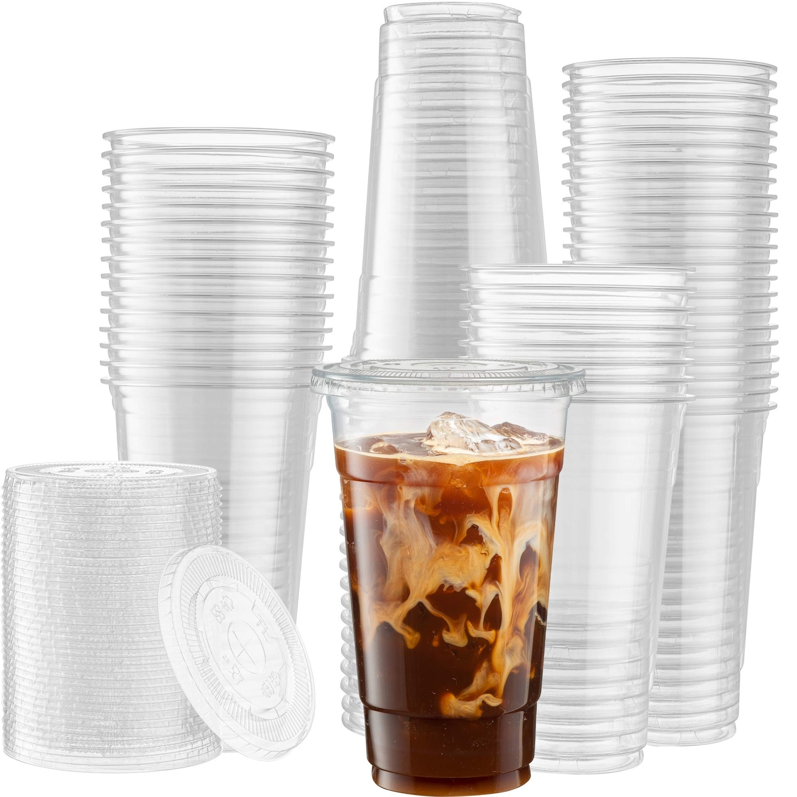 50 Sets – 24 oz. Plastic Cups With Flat Lids