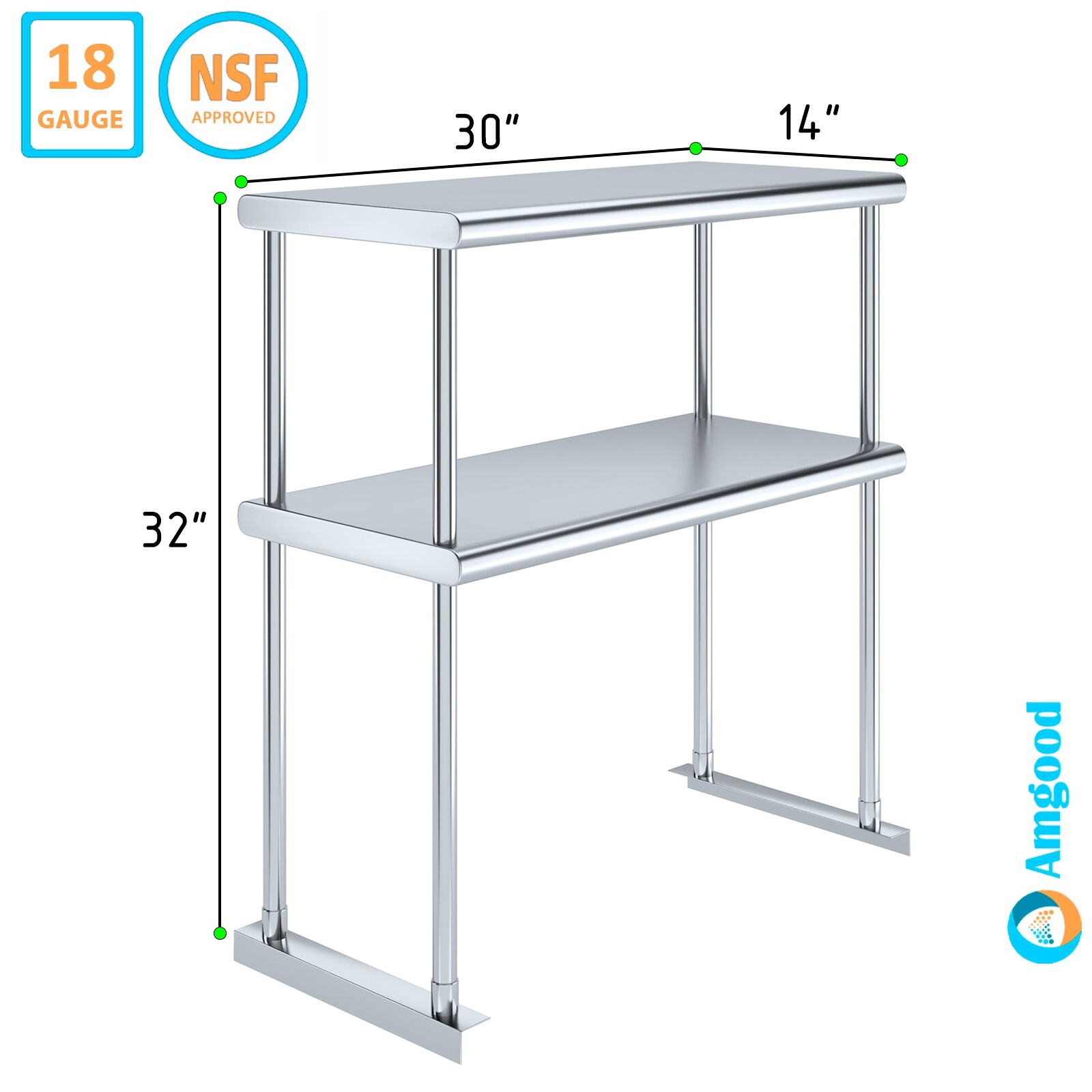 14 in. x 30 in. AmGood Stainless Steel Double Deck Over Shelf