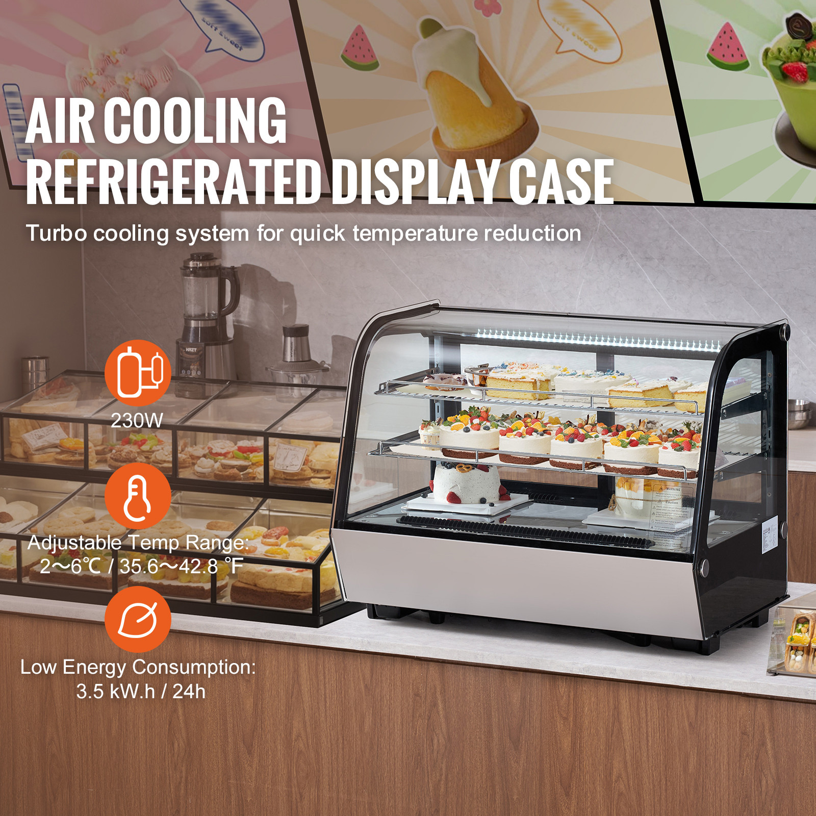 35″ Commercial Refrigerated Display Case Countertop Bakery Showcase 5 Cu.ft