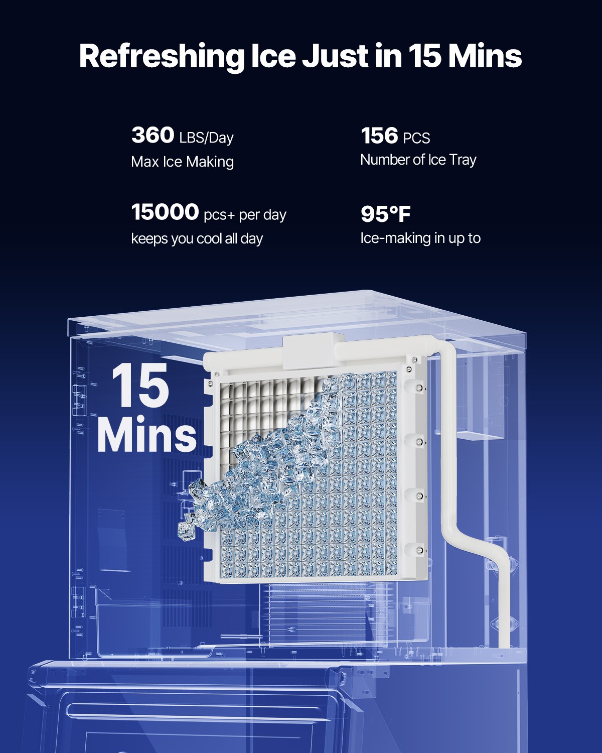 VEVOR Commercial Ice Maker 360LBS/24H with 250LBS Storage Bin Auto Self-Cleaning