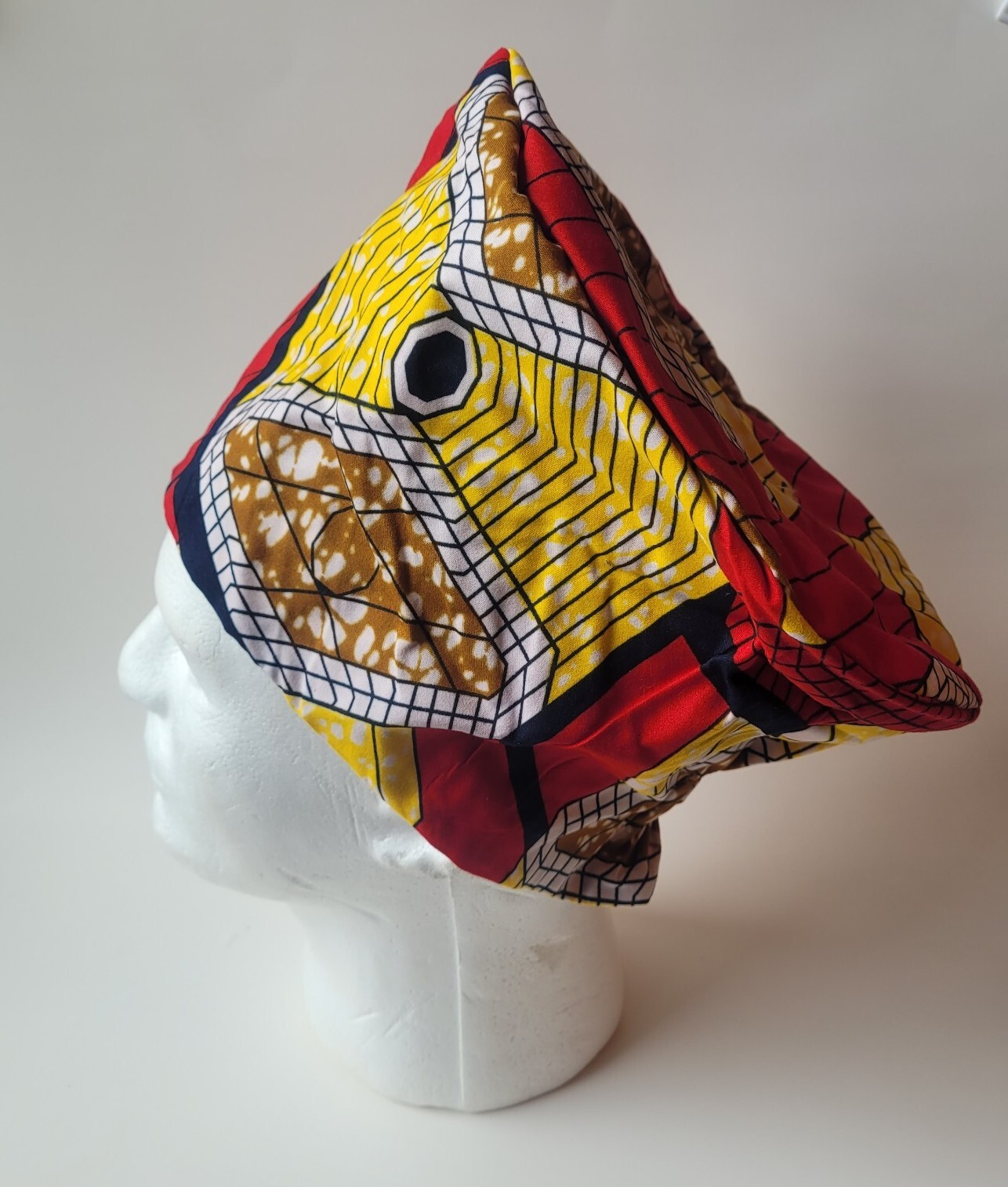 Chef Hat Adjustable Geometric Yellow Red Black Adult Kitchen Cooking Cap Elastic