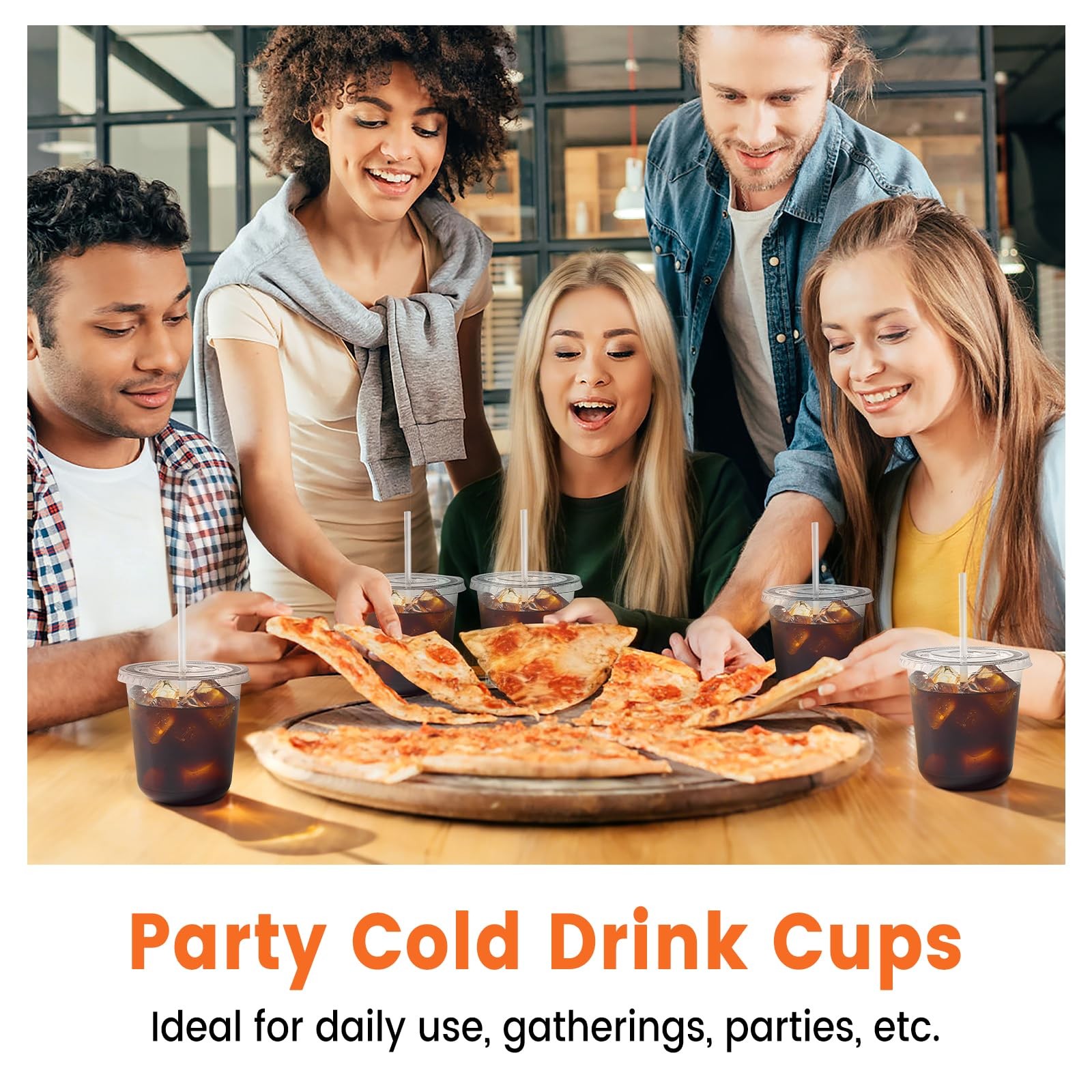 [100 Sets – 12oz Round Bottom Clear Plastic Cups with Lids and Straws, Dispos…