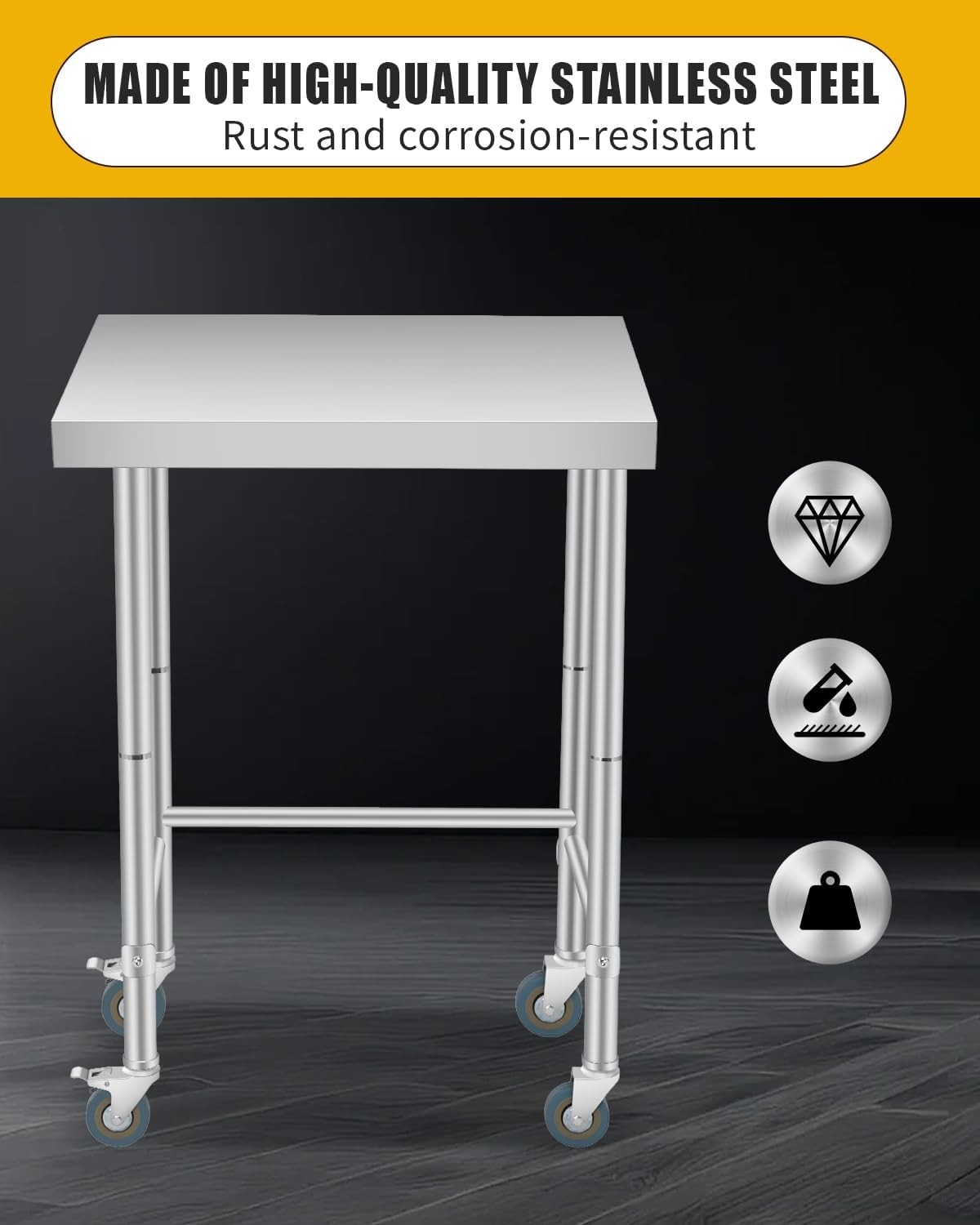 Stainless Steel Table Commercial Prep Work Table Mobile Utility Workbench