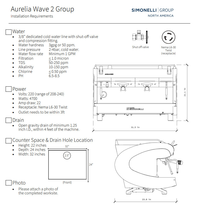 Nuova Simonelli Aurelia Wave Semi 2 Group Commercial Espresso Machine