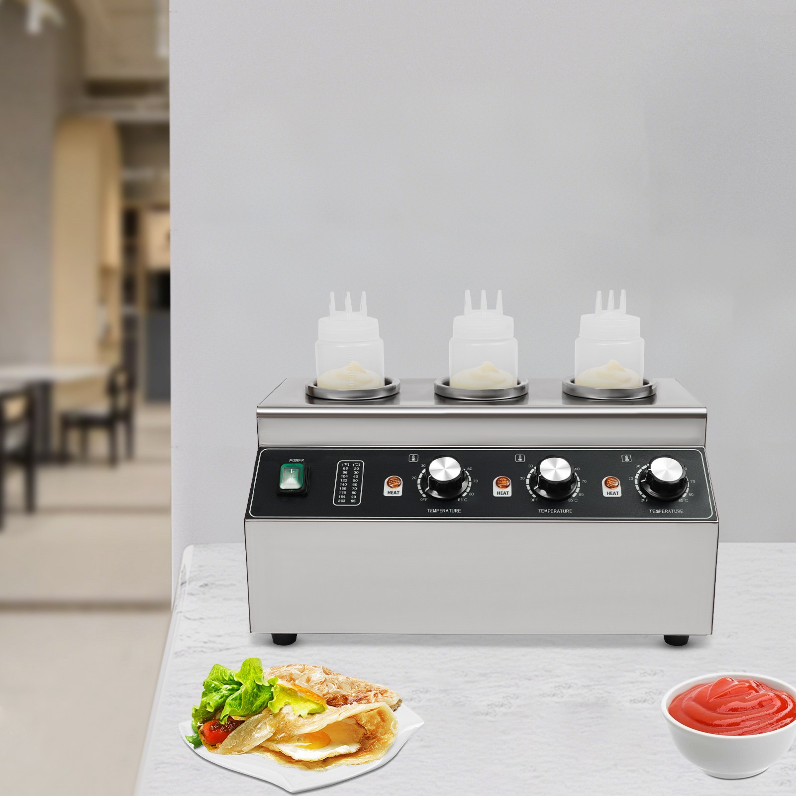 Electric Sauce Warmer Commercial Cheese Dispenser Warming Machine with 3 Bottles