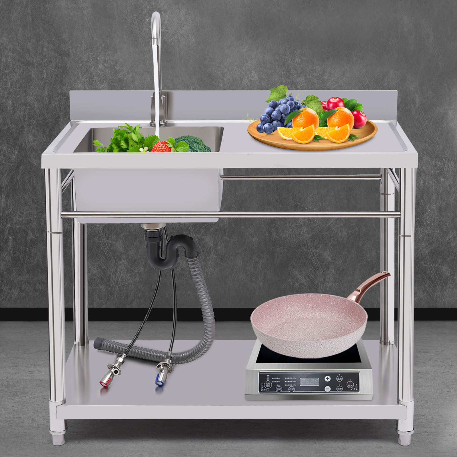 1 Compartment Sink Kitchen Stainless Steel Utility Sink Prep Table Commercial