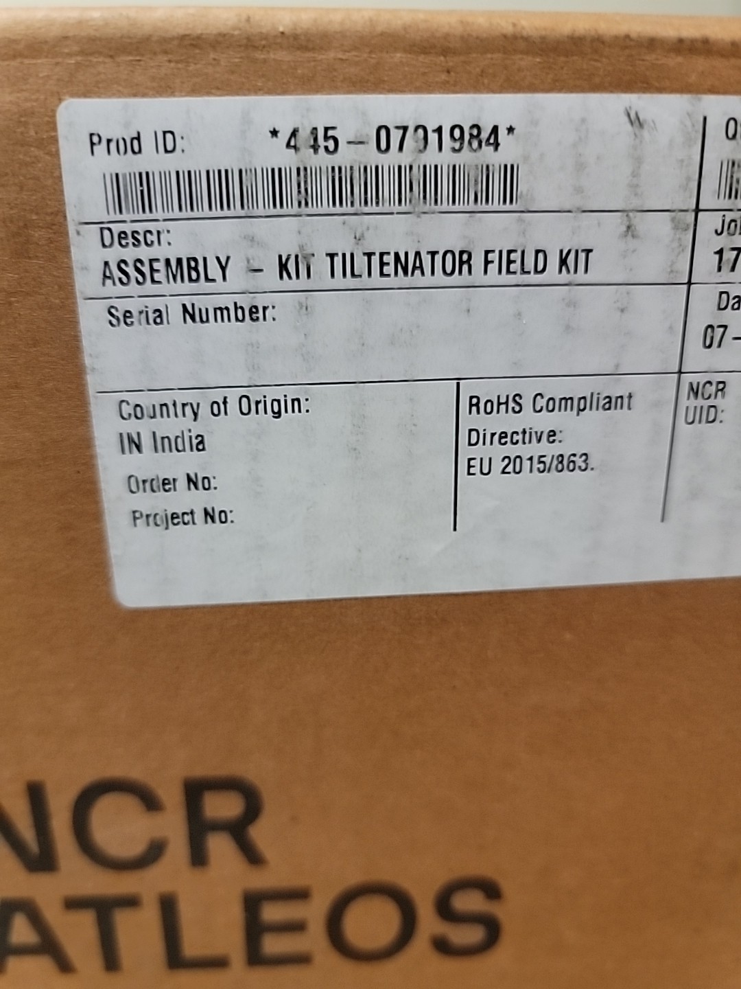 NCR TILTENATOR FIELD KIT, Part # 445-0791984, Brand New