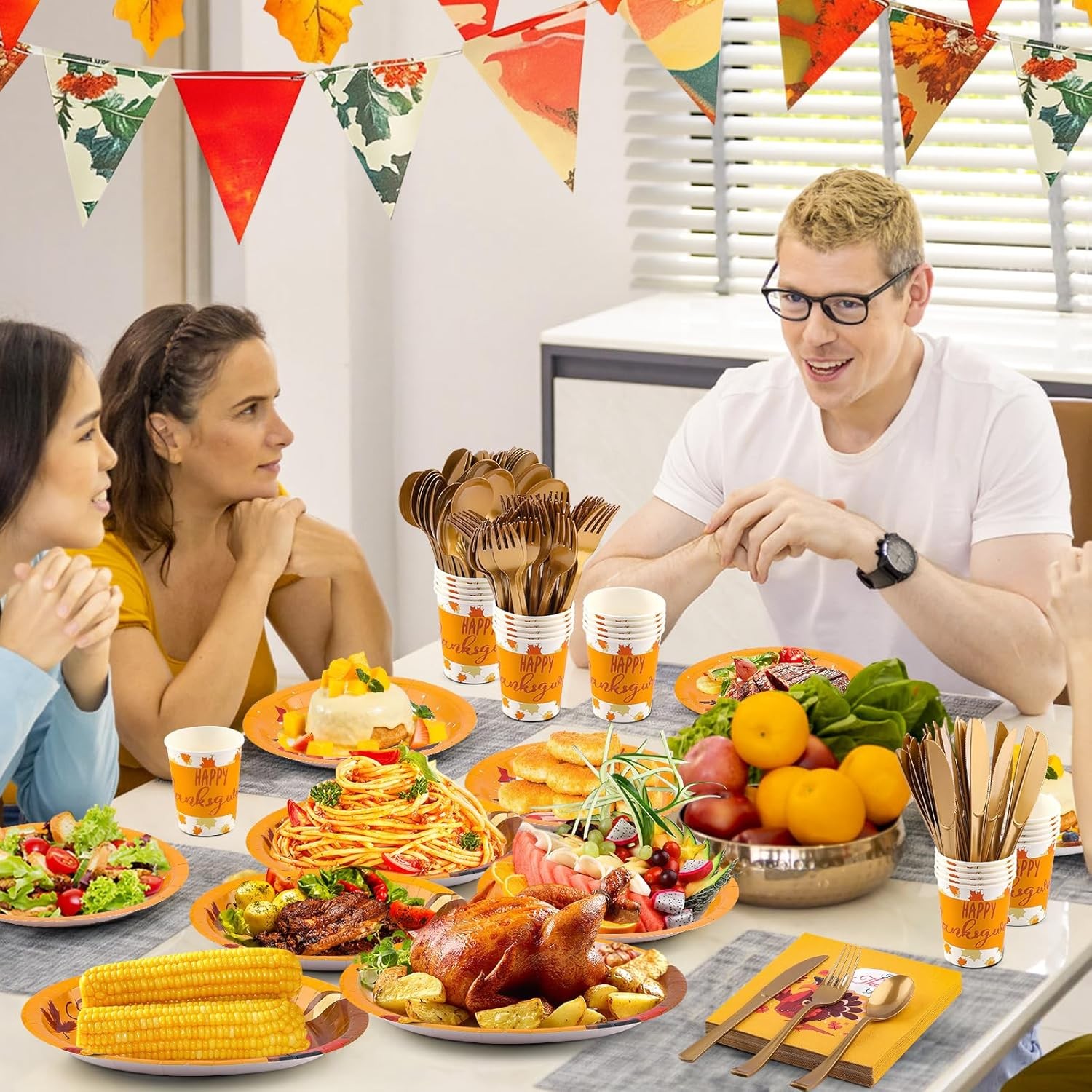 210Pcs Thanksgiving Paper Plates Set -(30 Guests) with 10 * 12inch Oval and