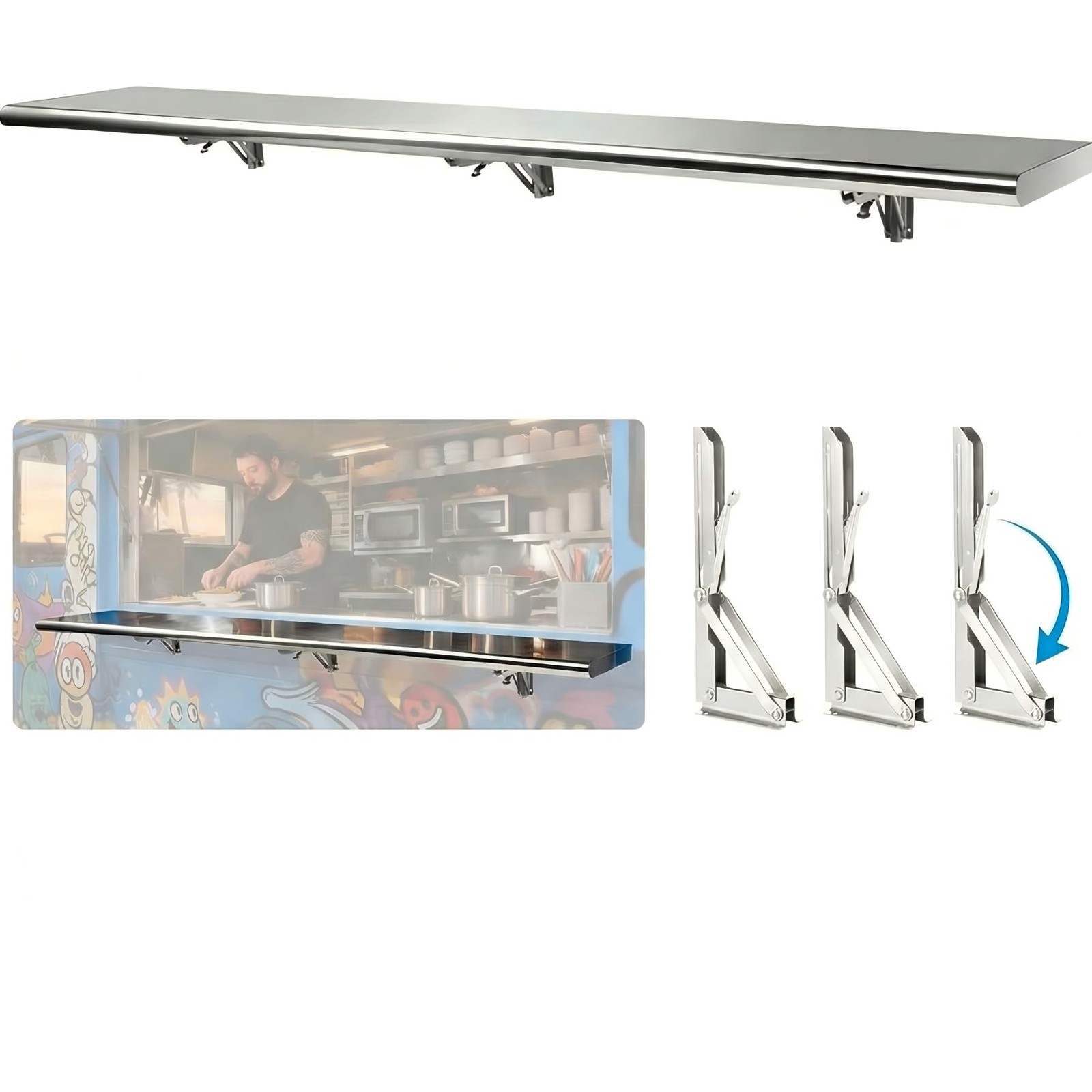 Concession Shelf 70» L x 12»W Folding Shelf Stainless Steel Food Shelf Stan…