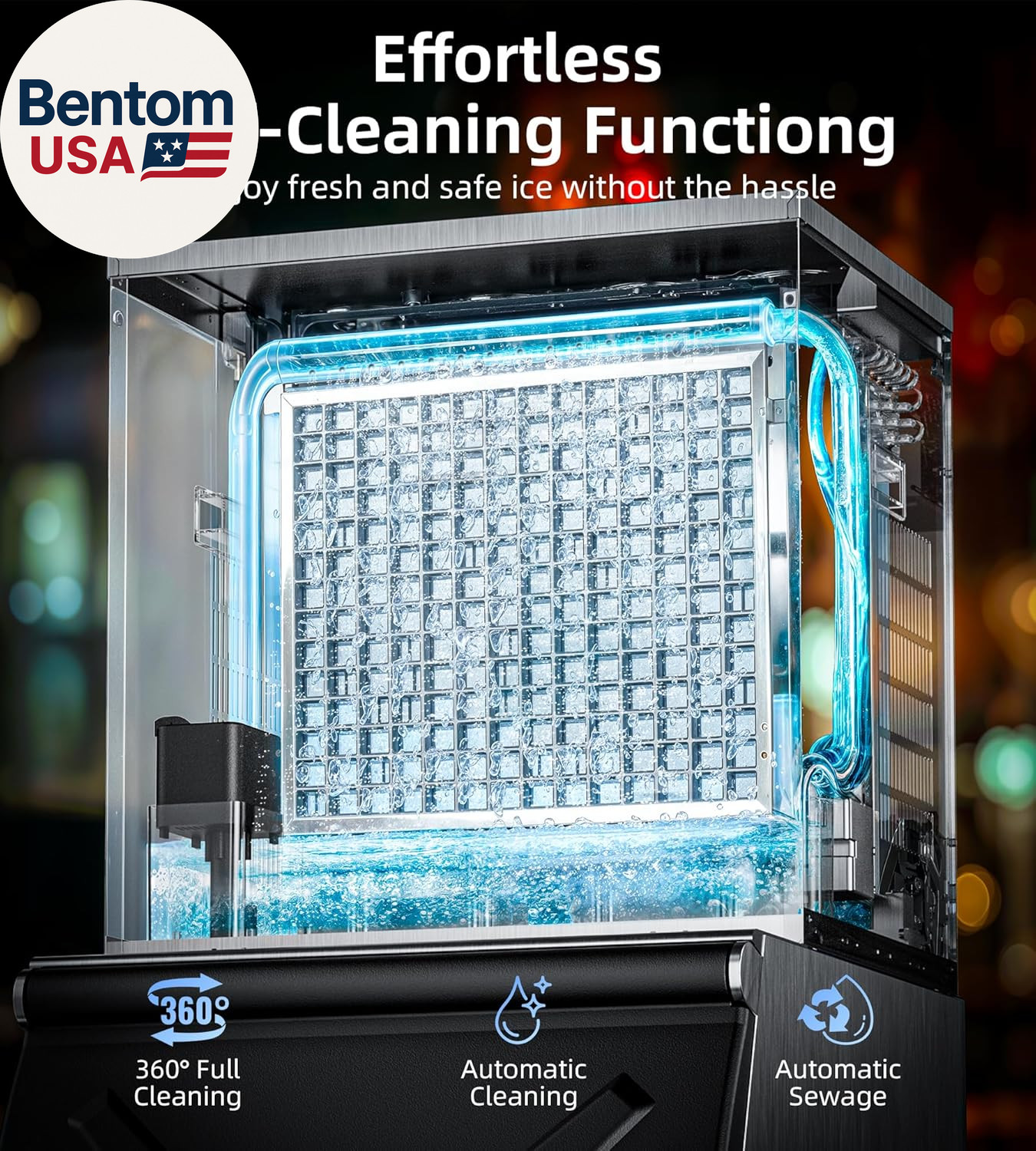 Commercial Ice Maker Machine 450Lbs/24H with 250Lbs Storage, Self-Cleaning Mode,