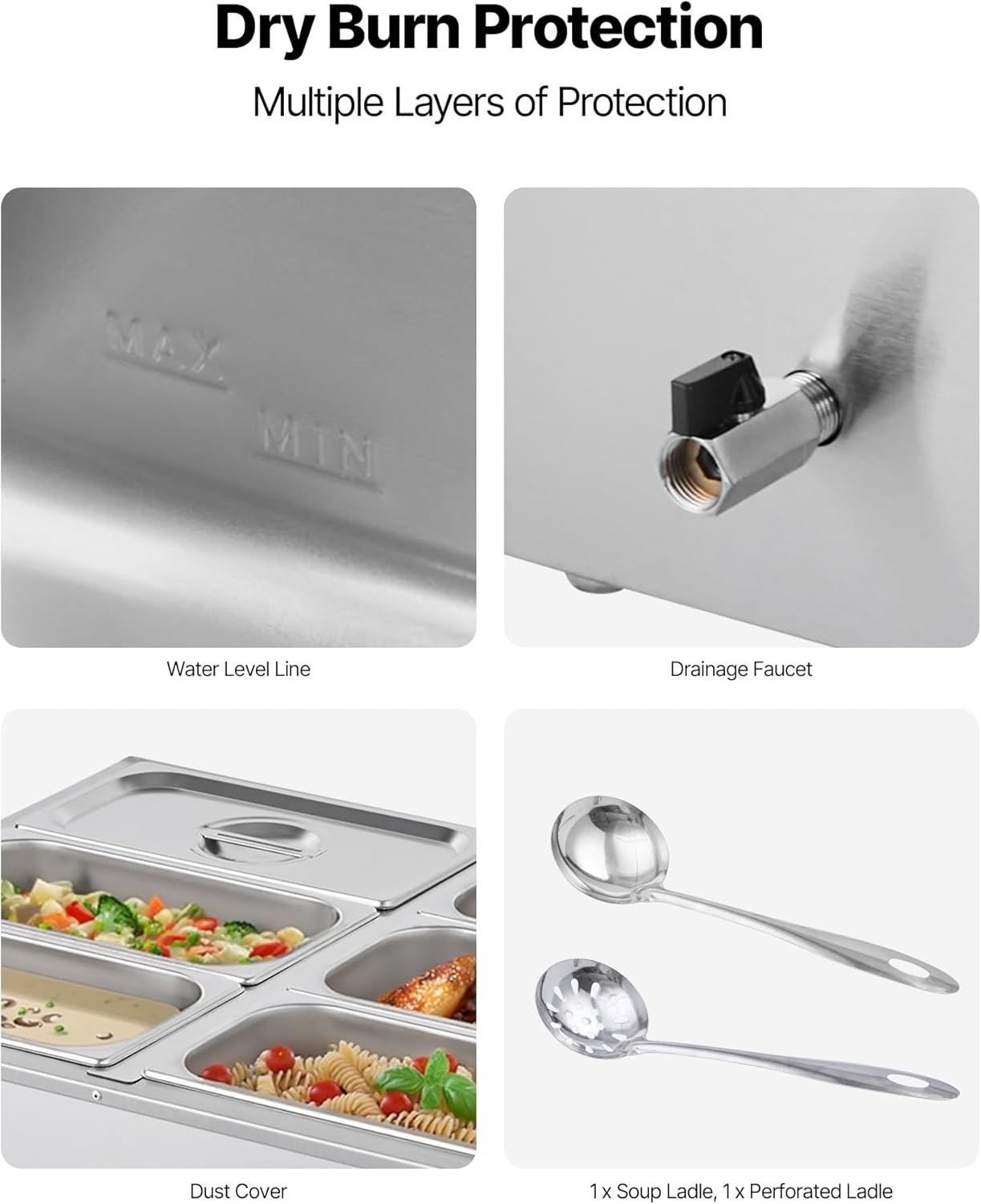 Commercial Food Warmer, 1500W Electric Stainless Steel Steam Food Warmer with…