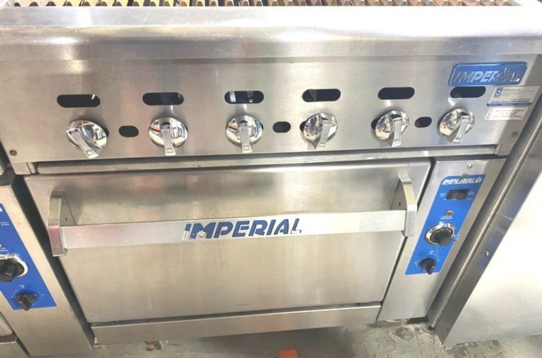 Griddle/ Broiler Imperial IR-36BR-C Radiant Broiler Range Convection Oven Gas