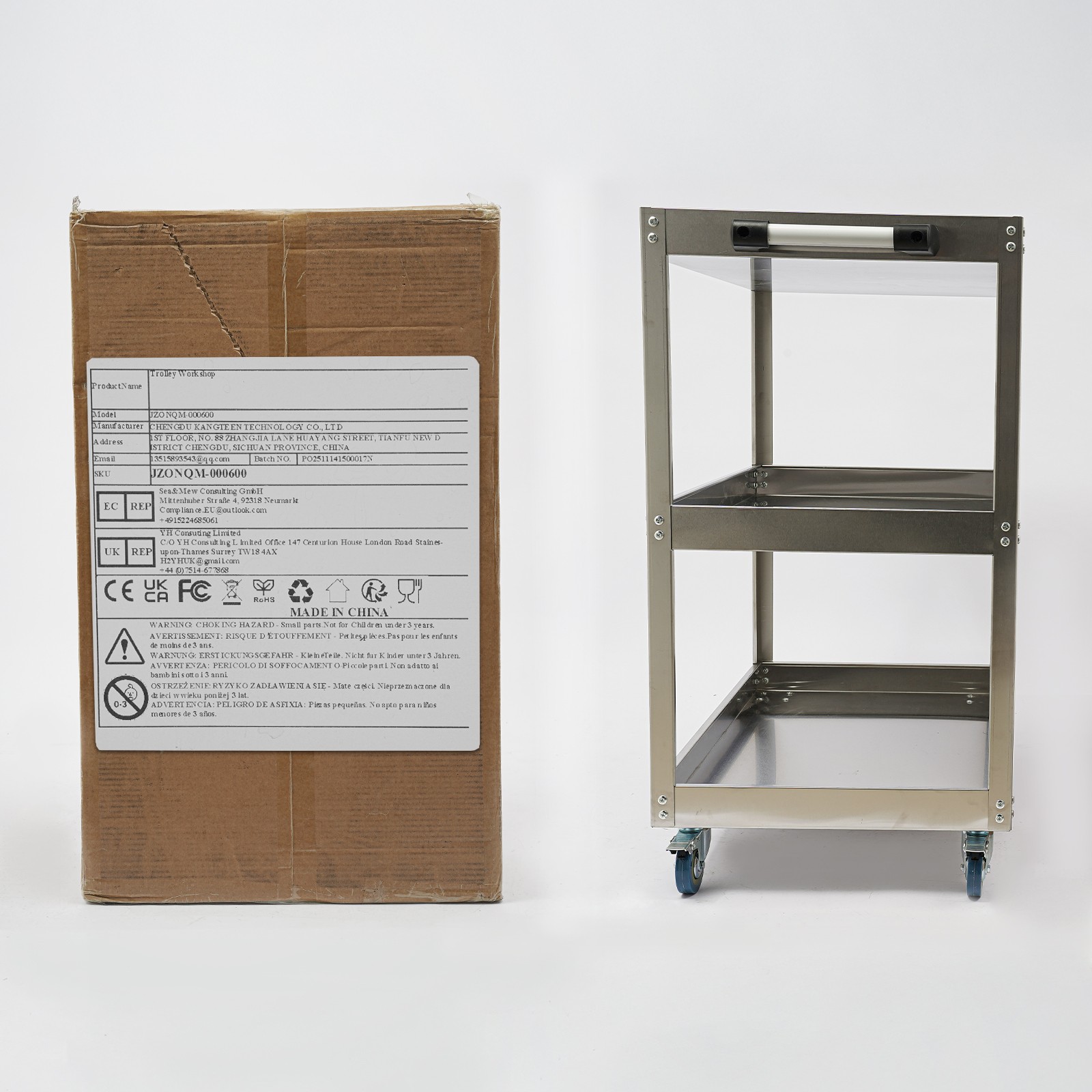 3 Levels Stainless Steel Workshop Cart Multifunctional Cart W/ Wheels For Garage