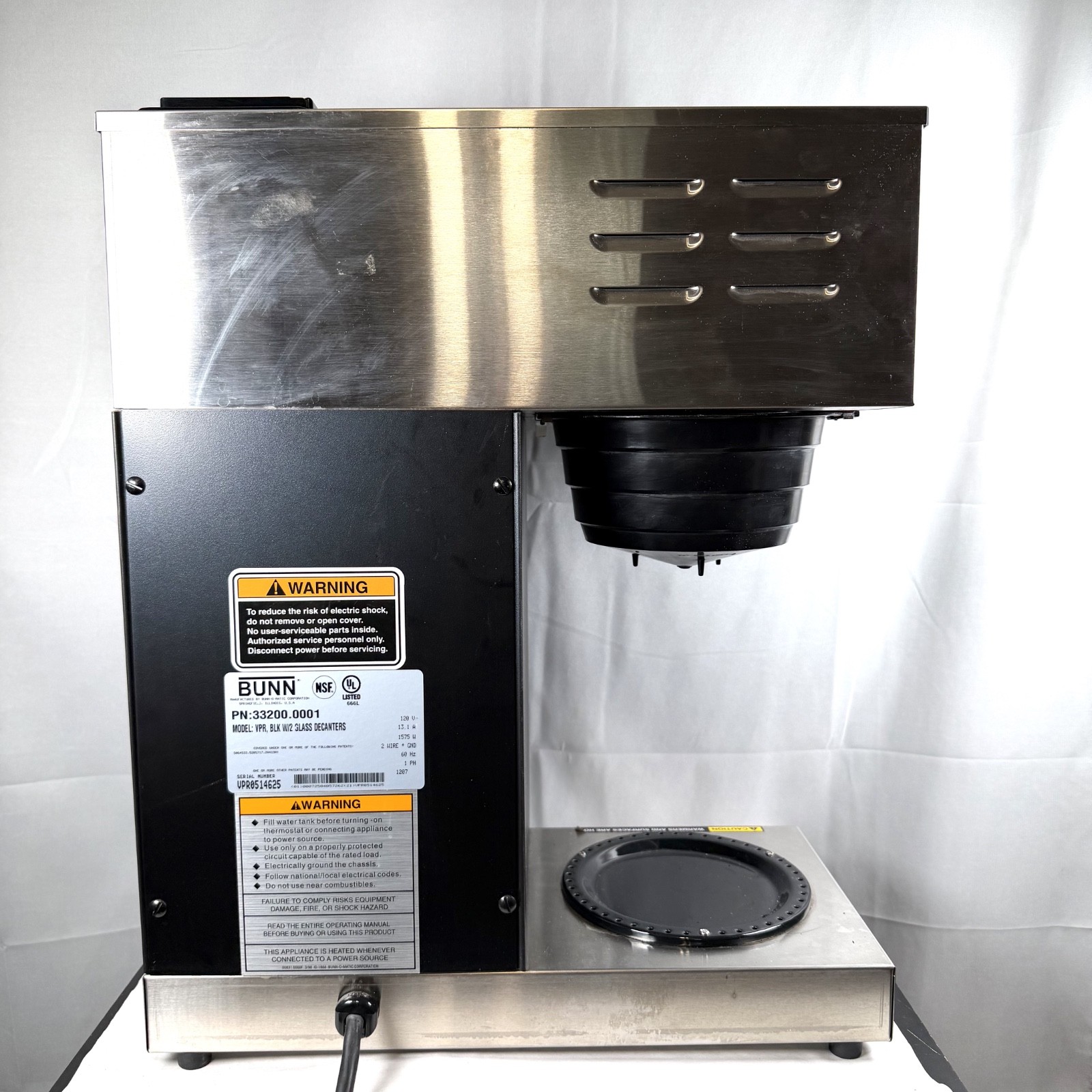 Bunn VPR Commercial Coffee Brewer / Very Clean / Tested / Works / 2 Decanters