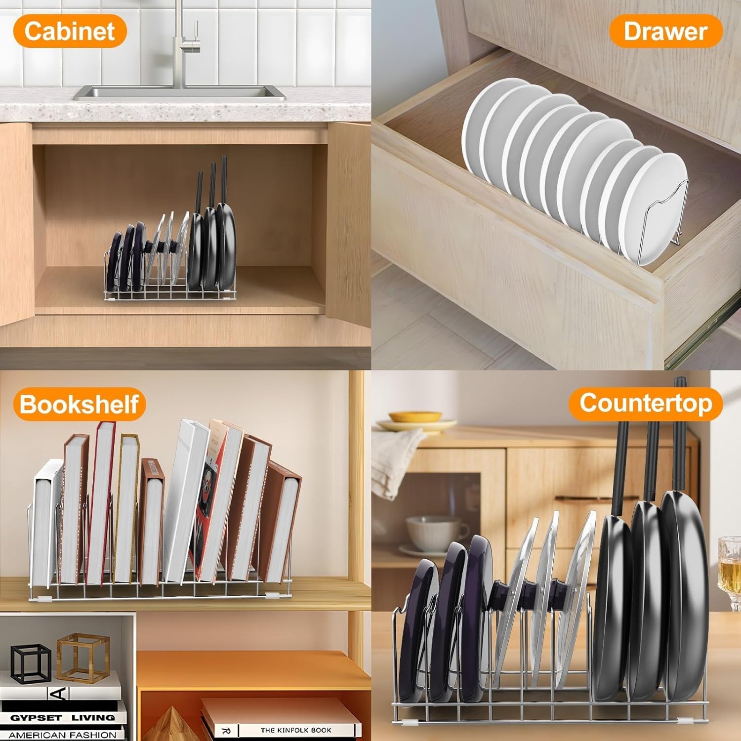 10 Tier Pot Lid Rack Organizer for Bakeware Pans Plates Cutting Boards