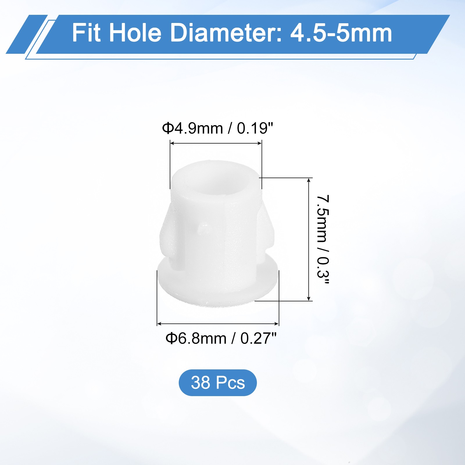 38Pcs 5mm(3/16″) Flush Type Panel Round Snap in Fastener, White