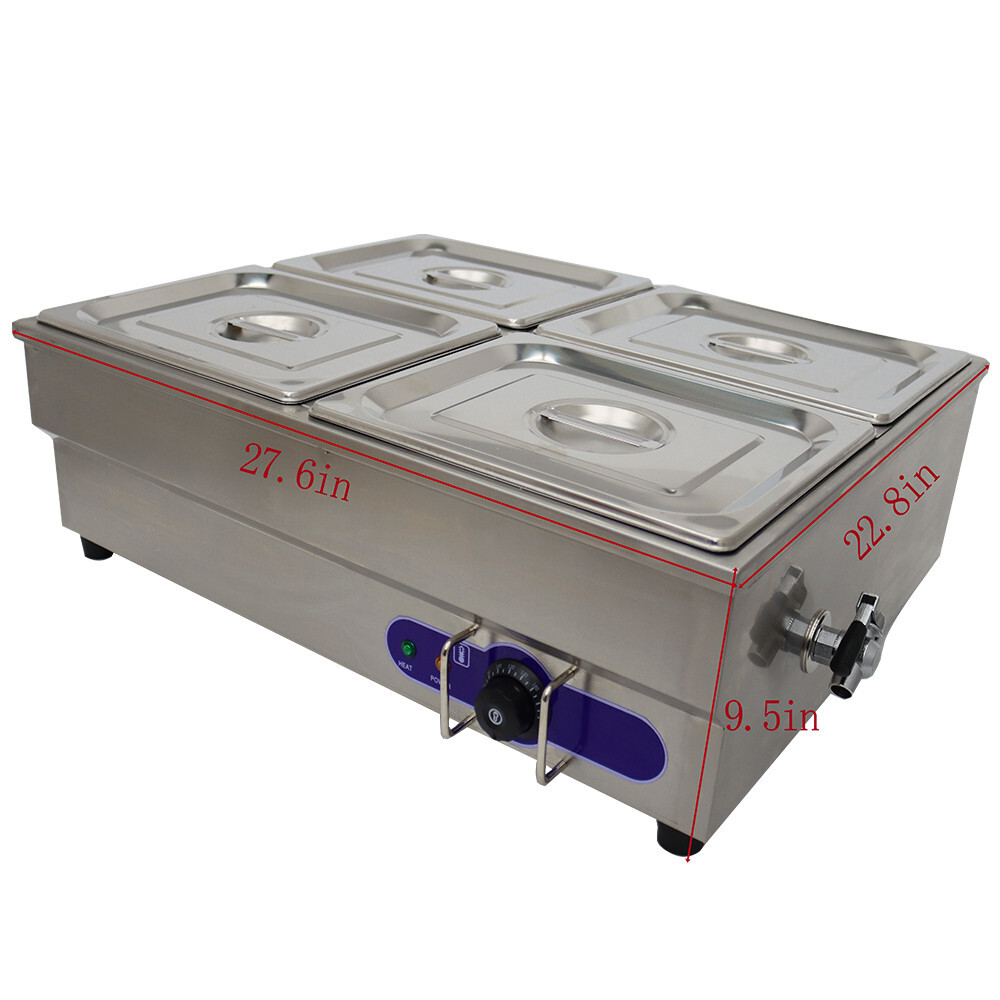 Commercial Stainless steel Squarish 4-Pan 1/2 Size Buffet Food Warmer 110V 1.5KW