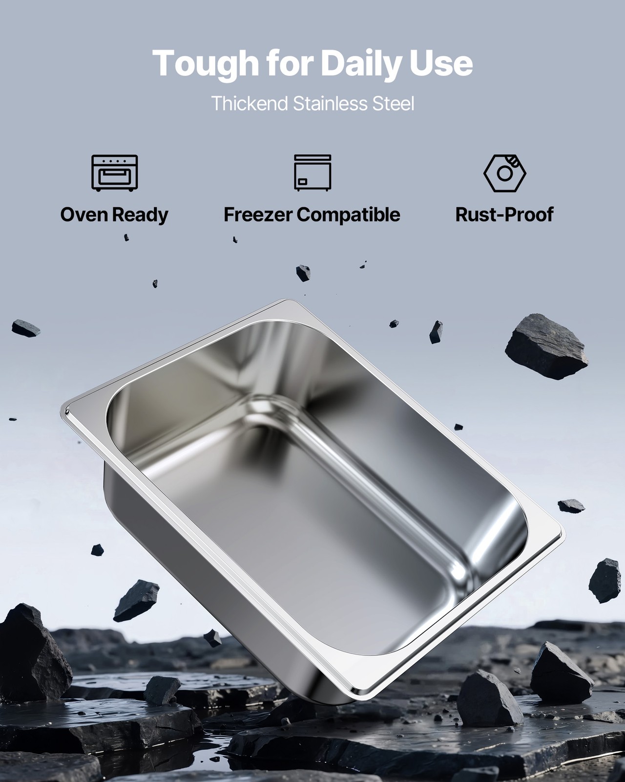 VEVOR 1/2 Size Hotel Pans Steam Table Pans 4 Inch Deep Stainless Steel 6 Pack