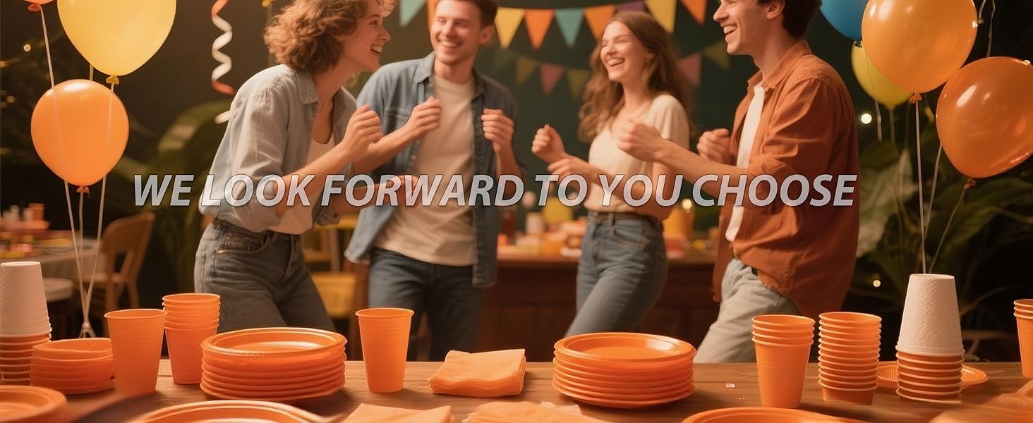 210Pcs Orange Disposable Plates,Plastic Dinnerware Set for Party,Includes: