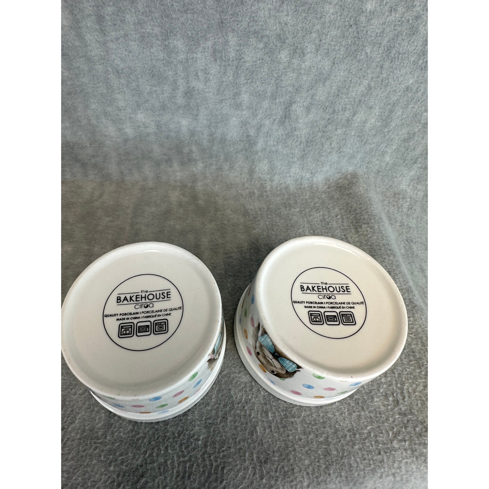 The Bakehouse Circo Set of 2 Ceramic Ramekins Bunny Polka Dot