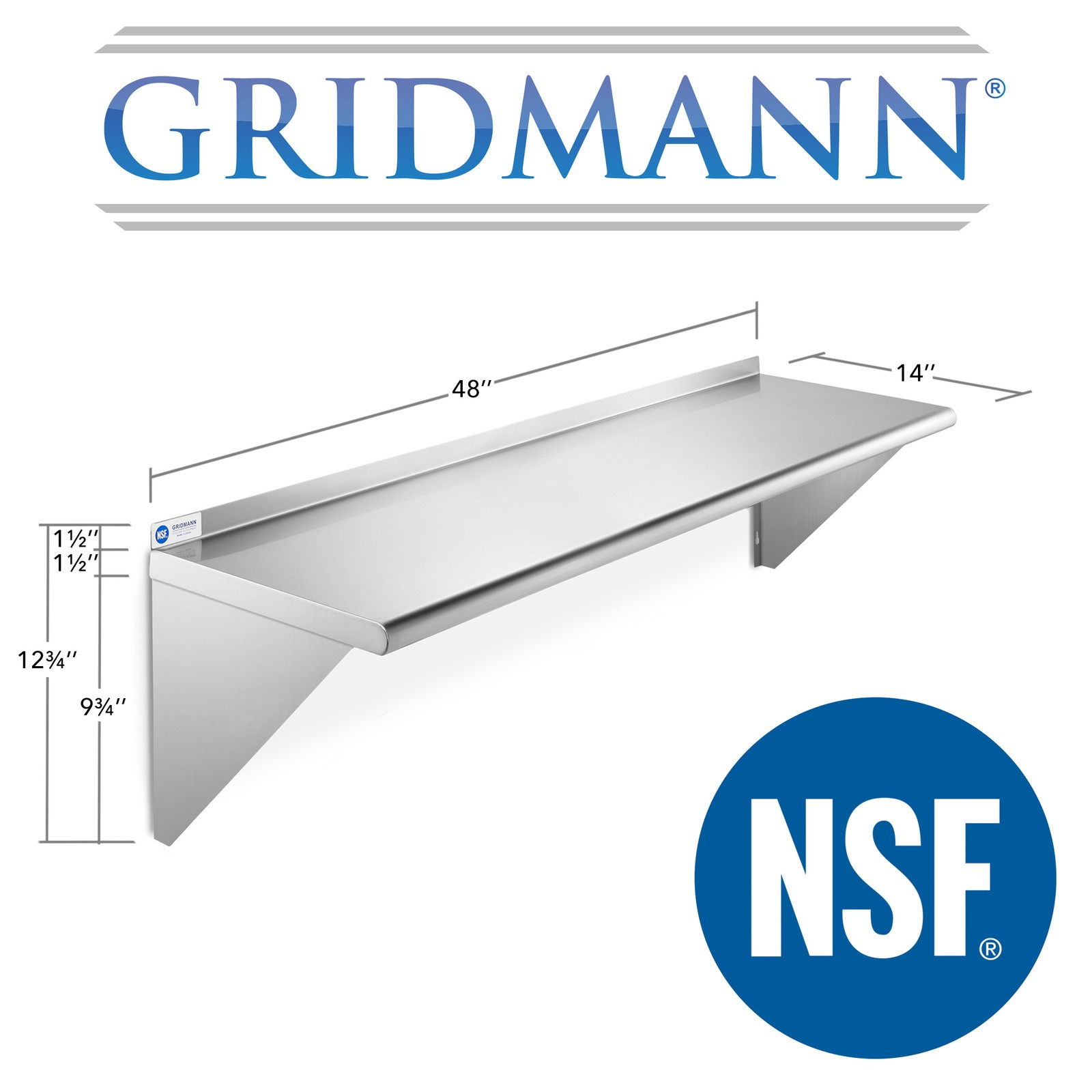 NSF Stainless Steel 14″ x 48″ Commercial Kitchen Wall Shelf Restaurant Shelving