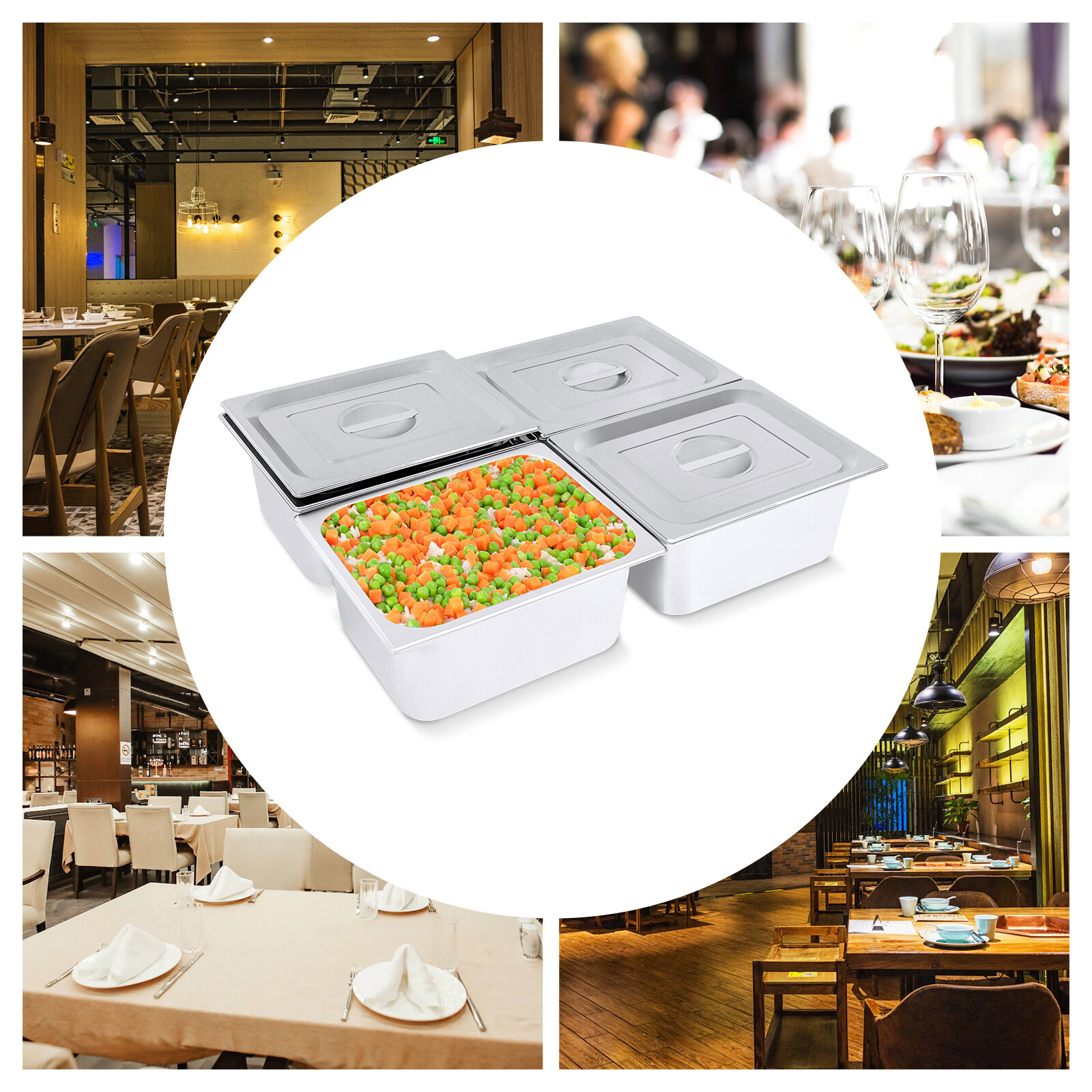 4 Pack 6″Deep 1/2 Size Steam Table Pans with Lids Hotel Food Pan Stainless Steel
