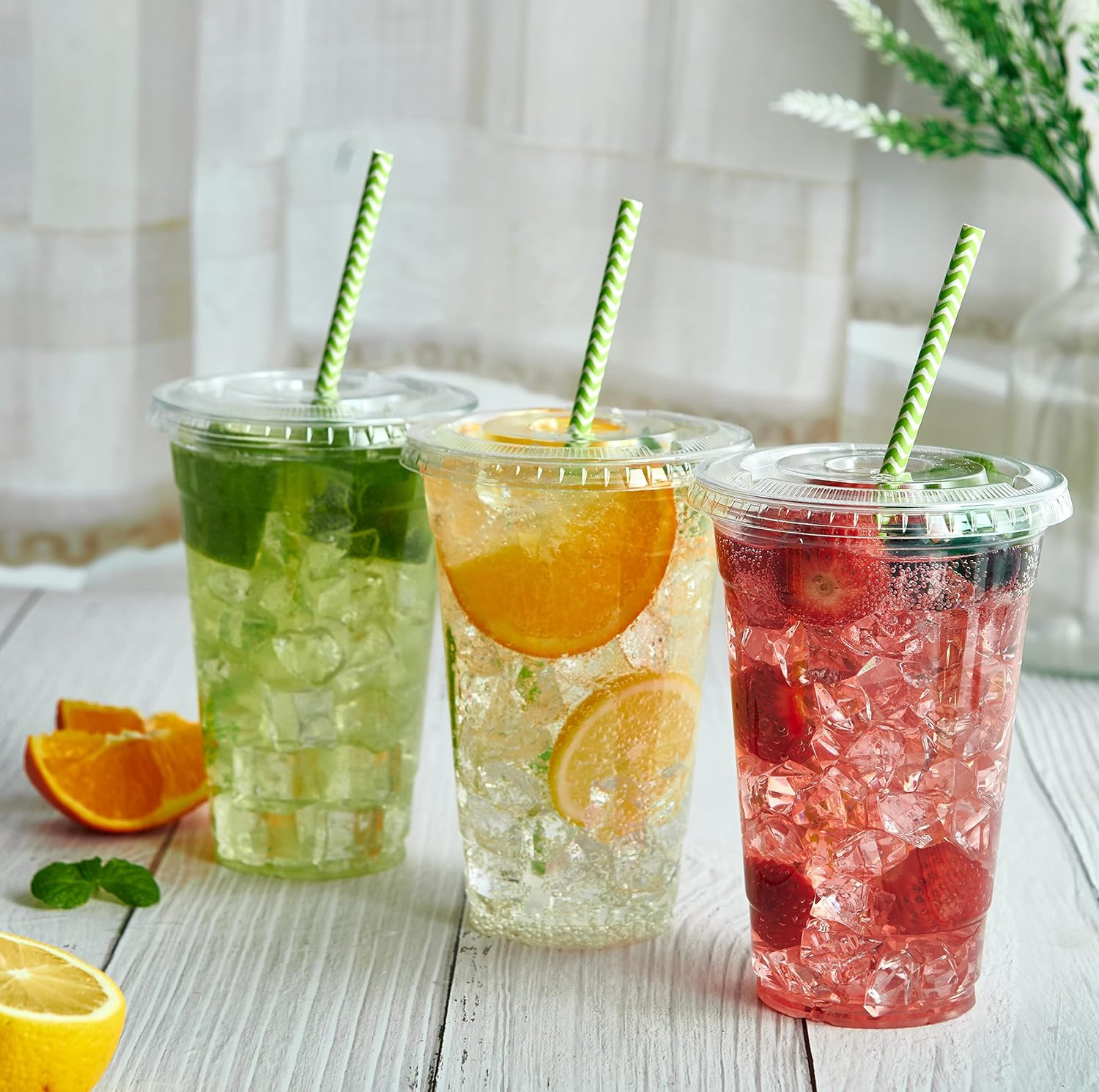 Lilymicky [90 Sets] 20 oz Clear Plastic Cups With Flat Lids, Disposable Drinking