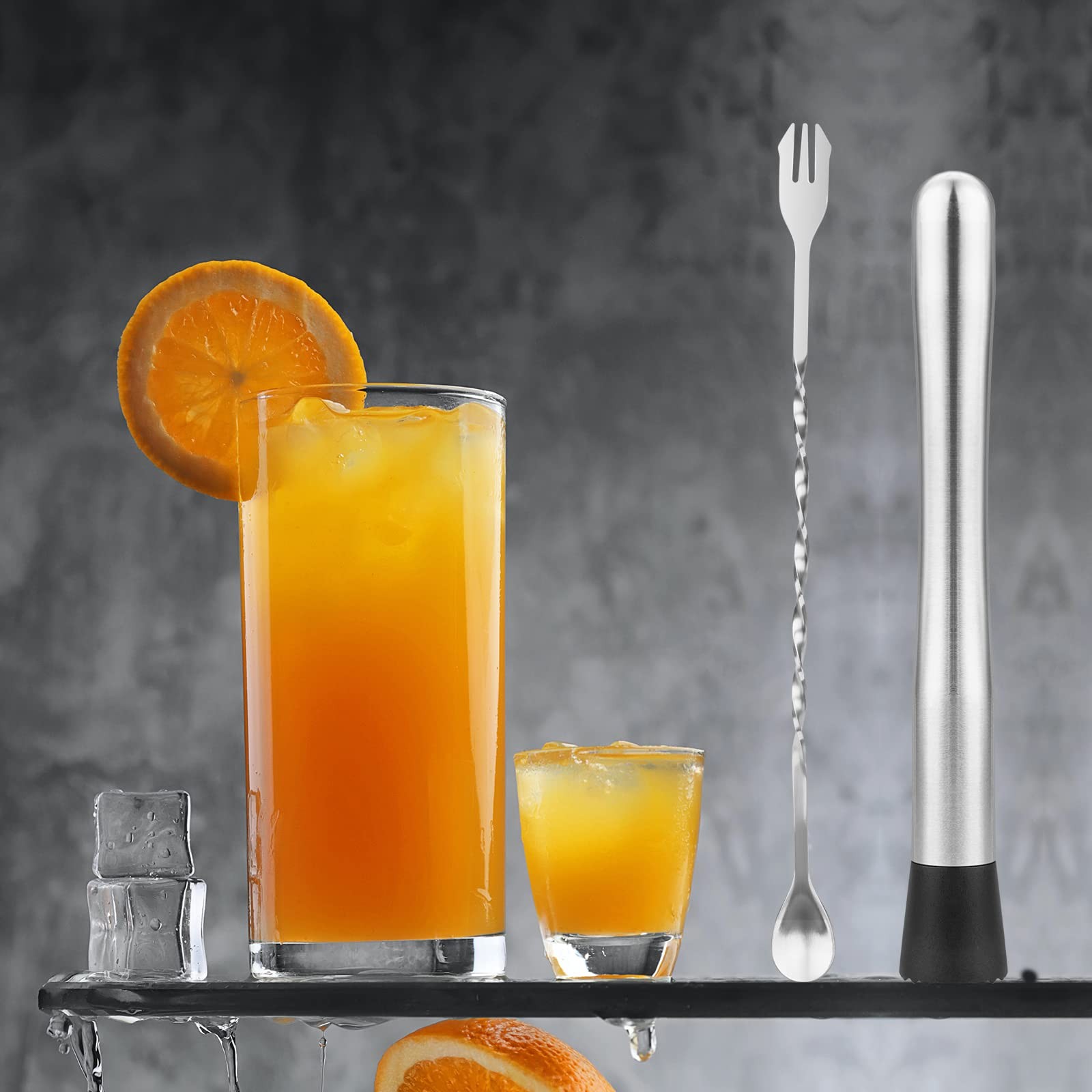 tifanso Muddler for Cocktails, 10″ and Long Handle Bar Silver