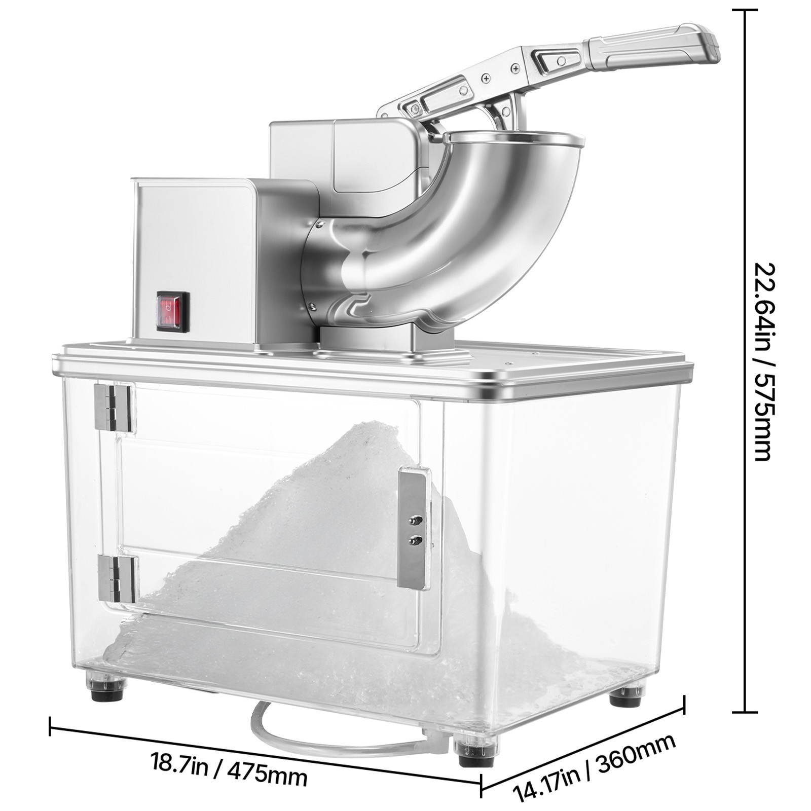 Commercial Ice Crusher 661LBS/H Electric Snow Cone Maker Shaved Ice Silver