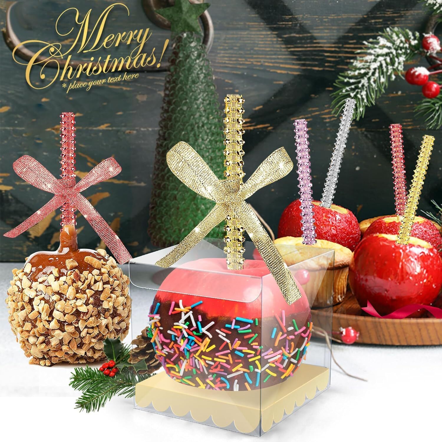 32 PCS Bling Candy Apple Bamboo Sticks Caramel Apple Wooden Pointed Skewers w…