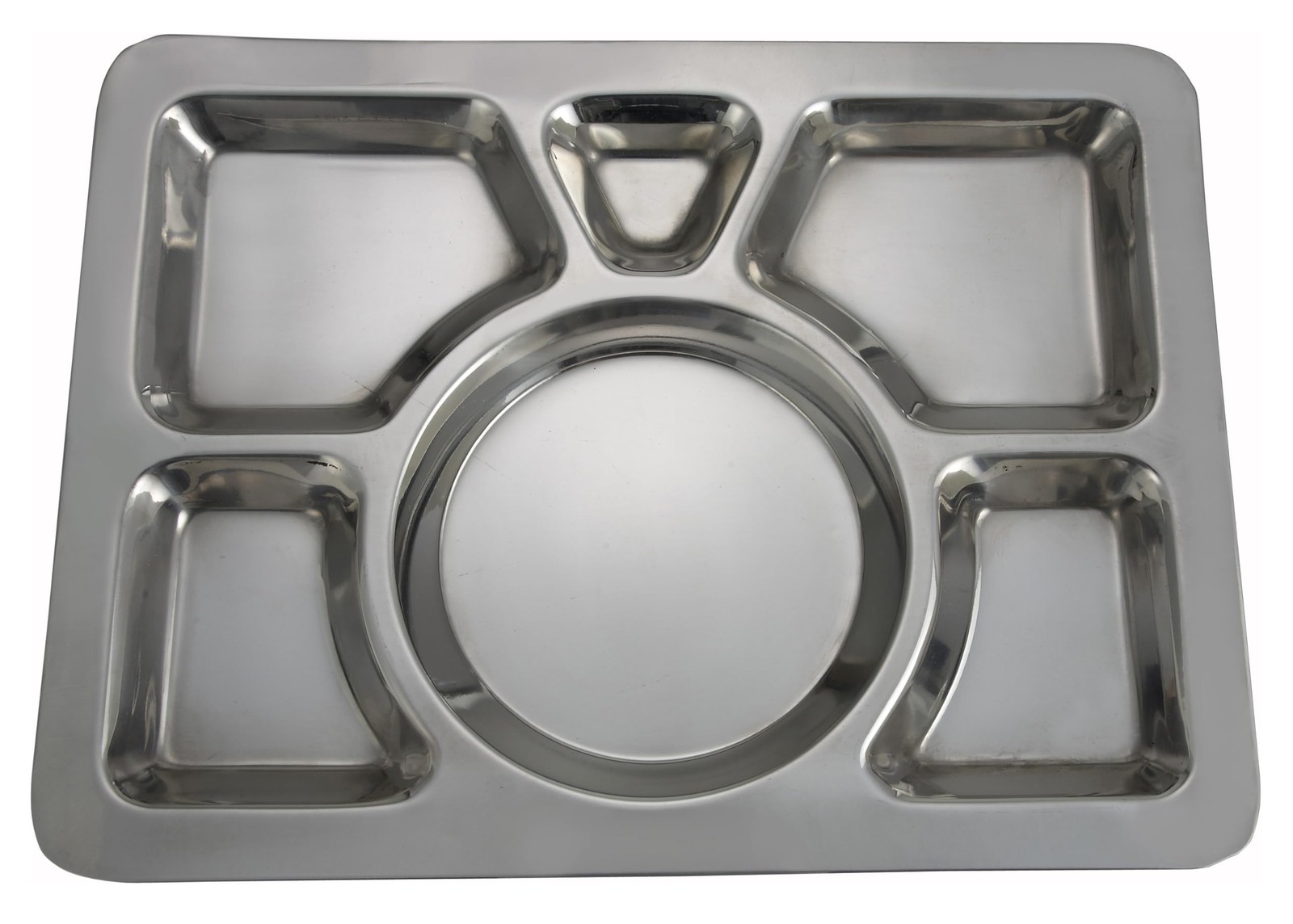 Winco Mess Tray, 6 Compartment, 15.75″ x 11.69″ x 0.75″, Stainless Steel