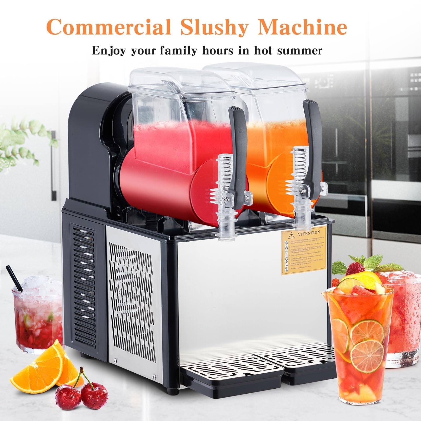 7.2L Frozen Drink Dispenser Dual Tank Slushie Machine High Capacity 370W