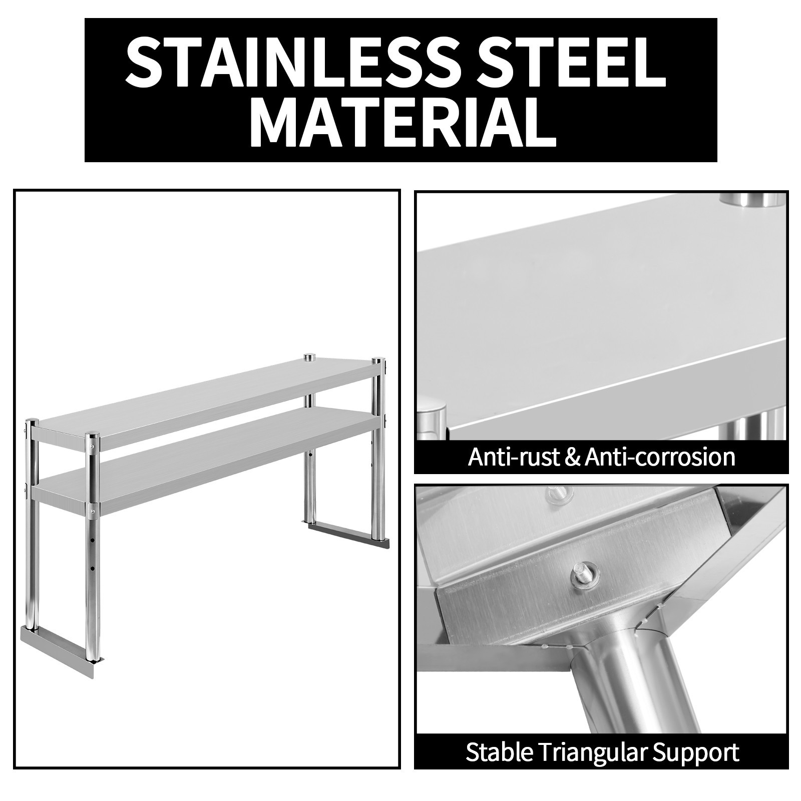 NEW Stainless Steel Double Overshelf 60»L x 12»W Commercial 2 Tier Overshelf