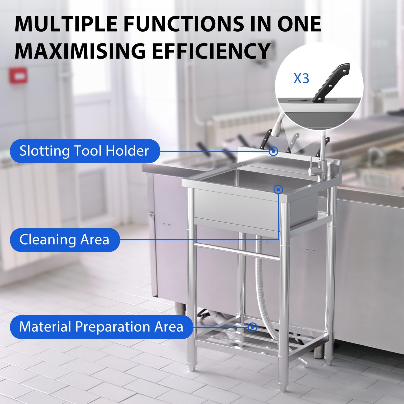 24″x20″x41″ Stainless Steel Utility Sink Freestanding Single Bowl w/Water Faucet
