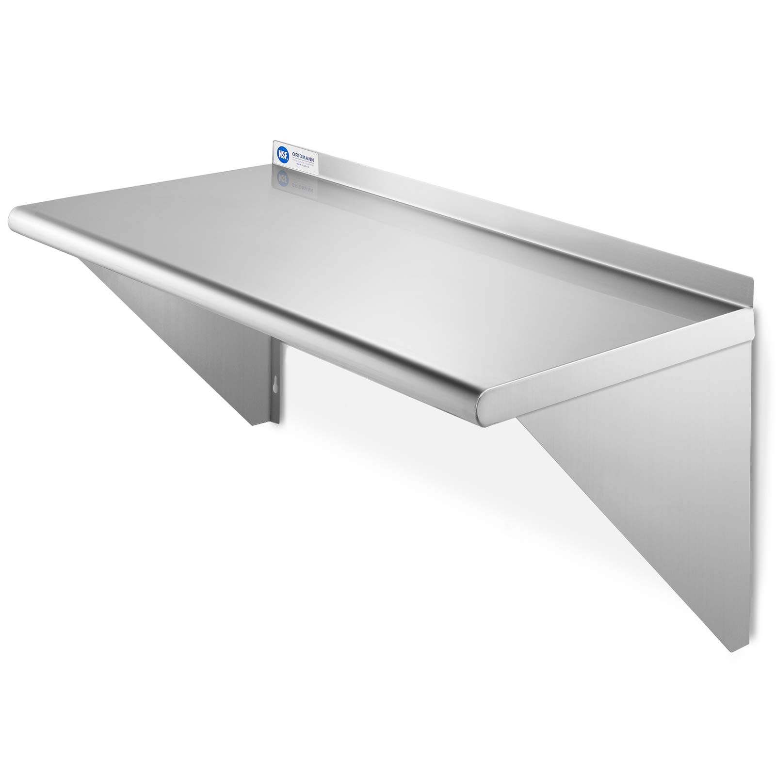 GRIDMANN 12 x 24 Stainless Steel Wall Mount Shelf with Backsplash, 16 Gauge, Com