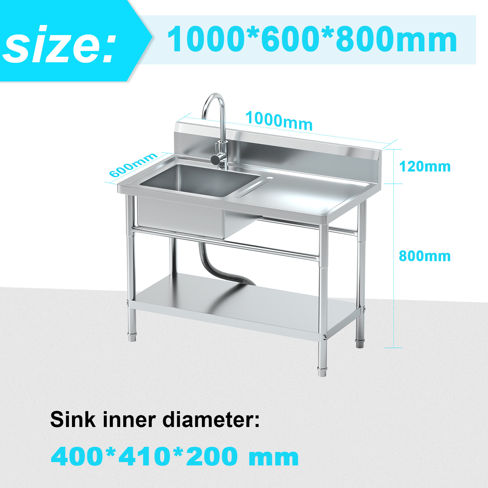 Utility Kitchen Sink Standing Stainless Steel Commercial Restaurant Laundry Sink